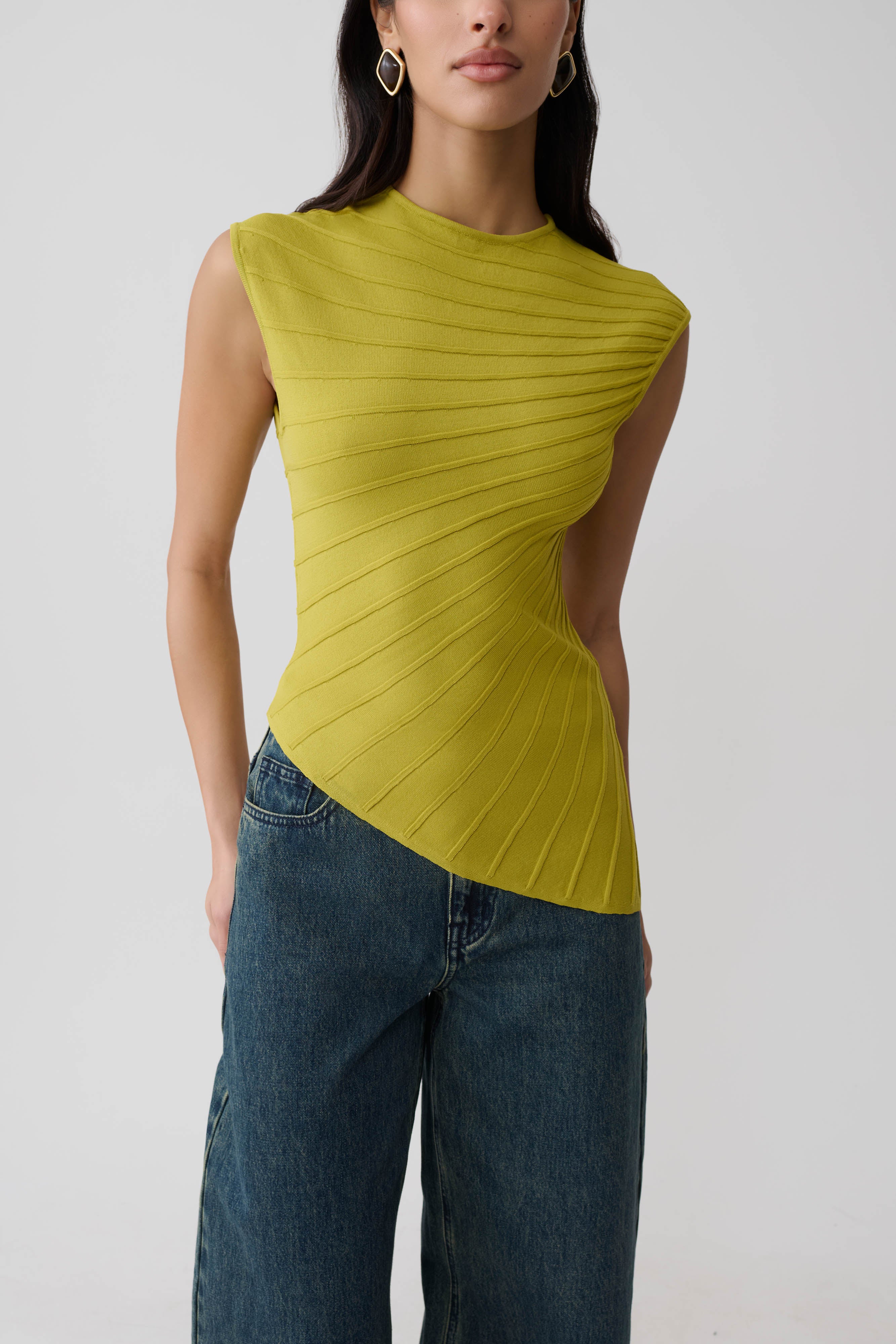 エムミーエメ Ribbon check sleeveless tops Marylee Knit Ribbed Sleeveless Top - Olive | MESHKI US