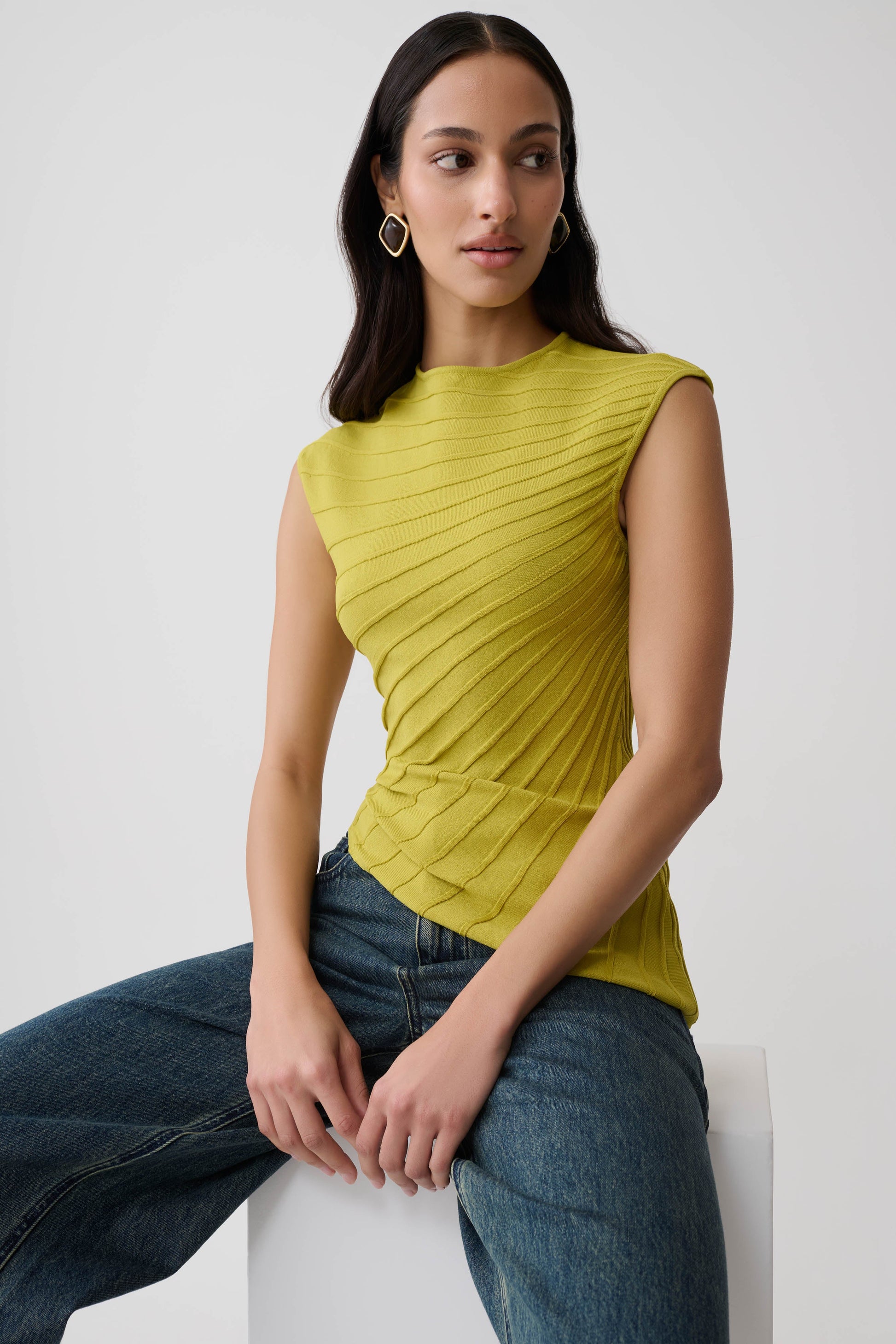 Marylee Knit Ribbed Sleeveless Top - Olive #3