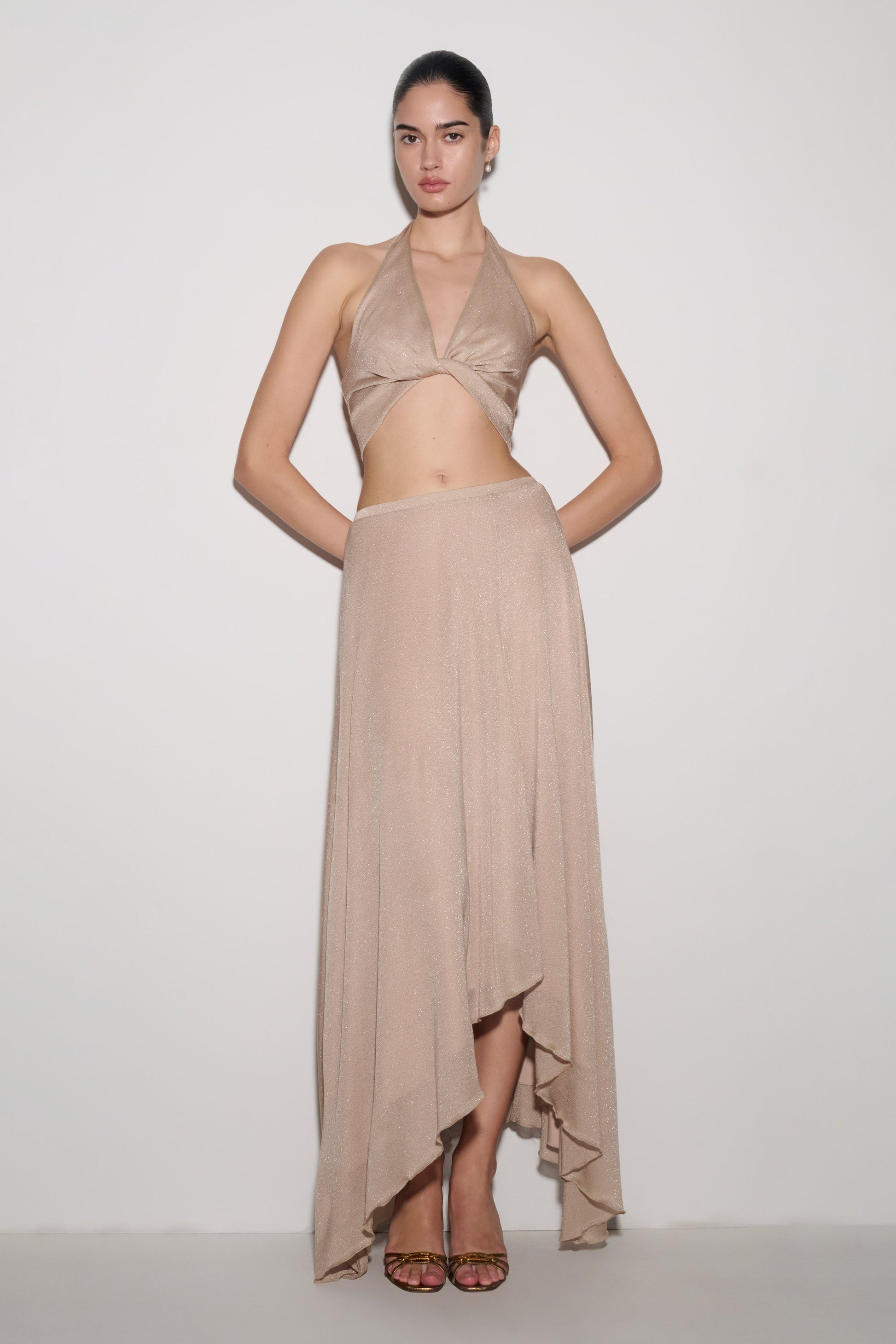 Nola Draped Lurex Halter Top - Gold #5