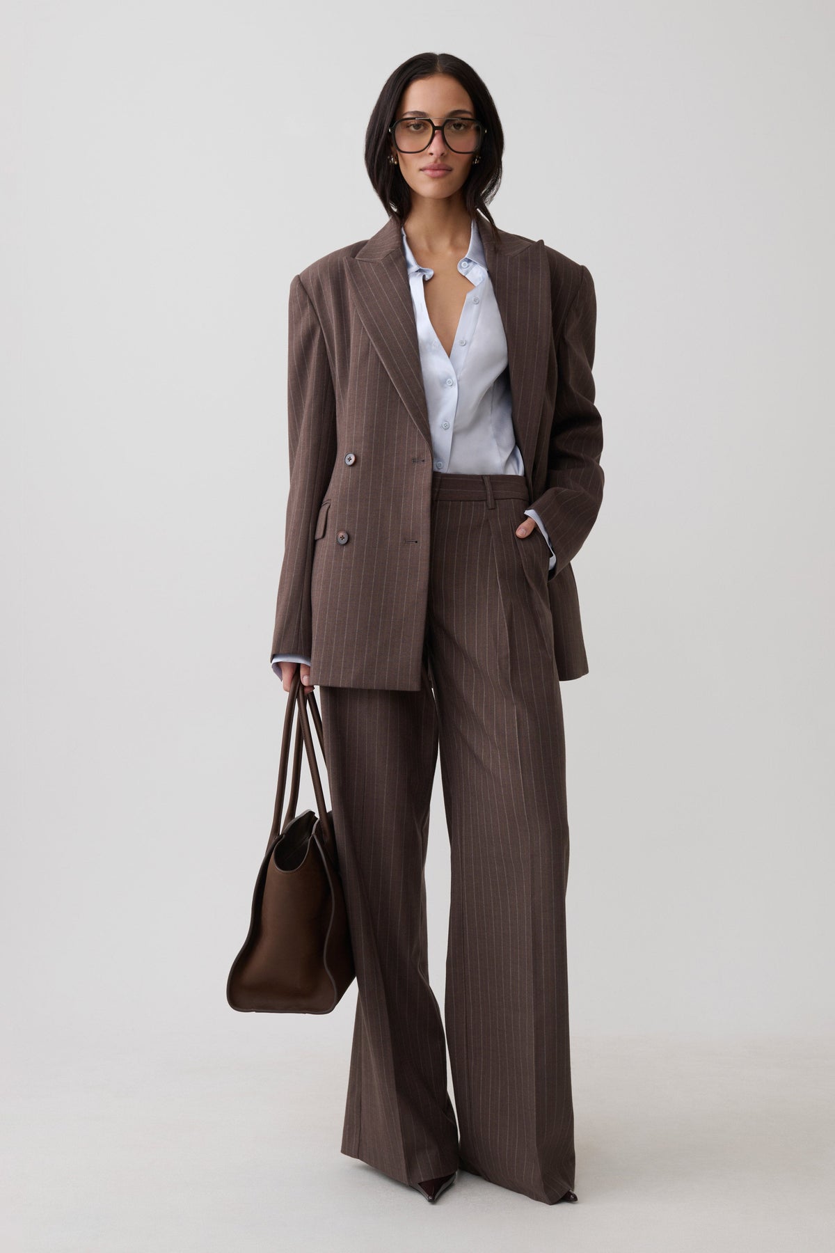 Phoebe Double Breasted Blazer - Brown Stripe #7