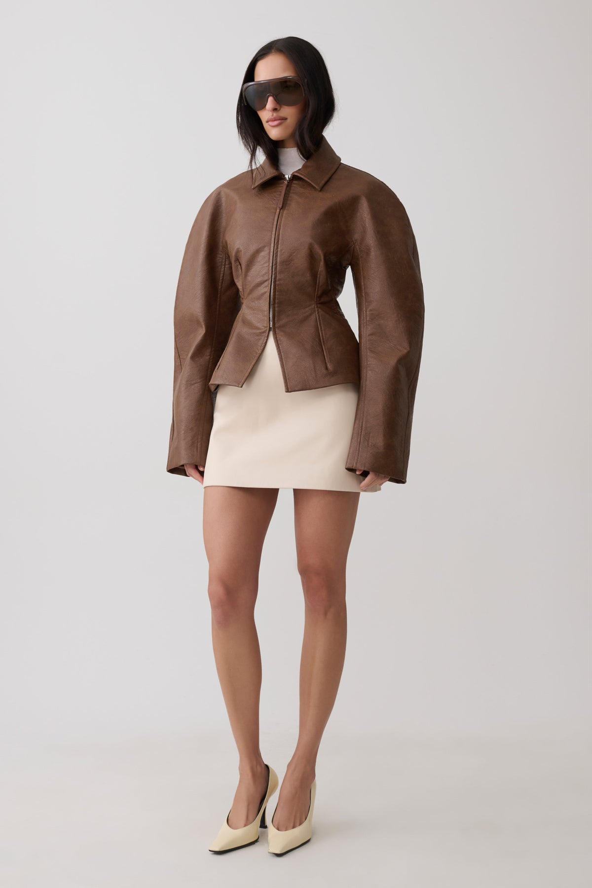Telma Faux Leather Collared Jacket - Chocolate