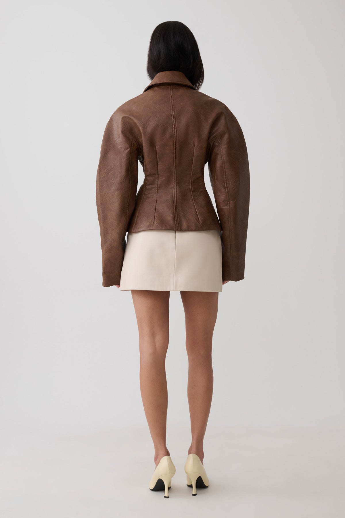 Telma Faux Leather Collared Jacket - Chocolate