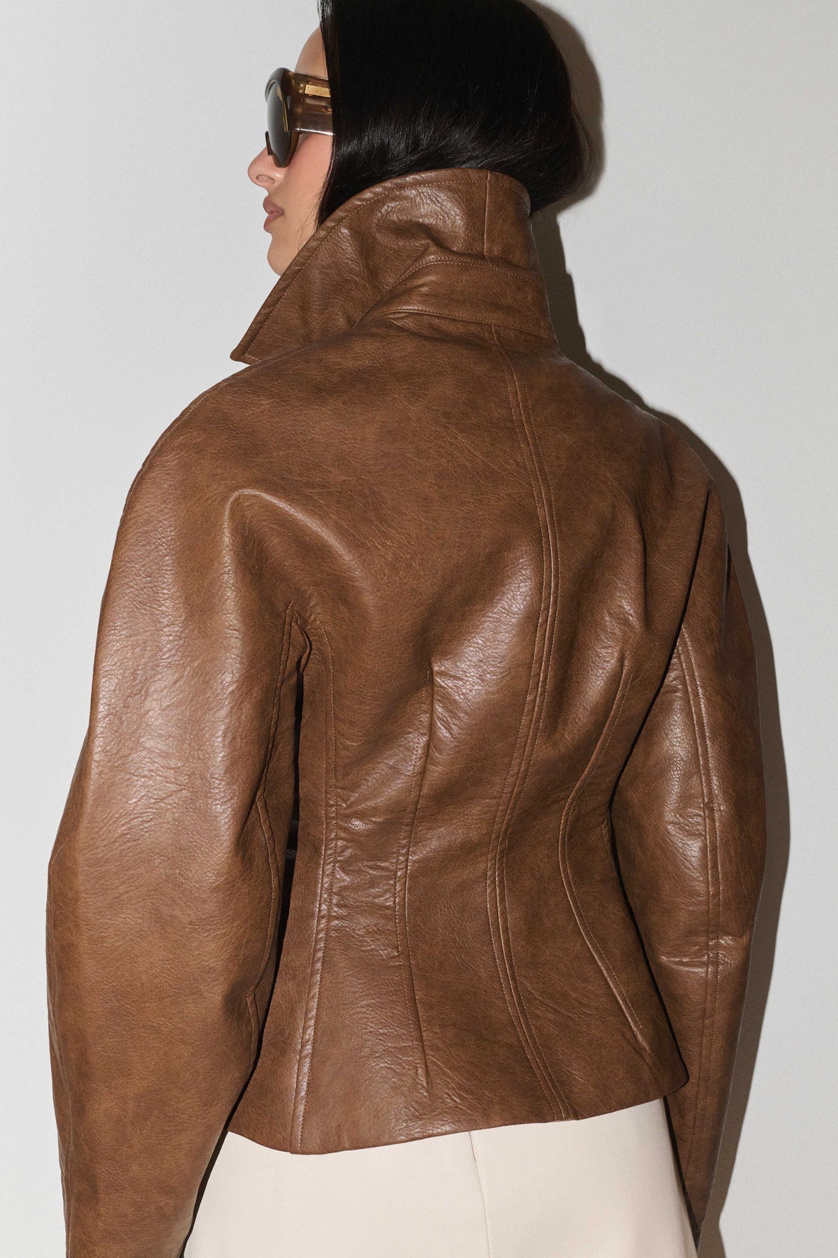 Telma Faux Leather Collared Jacket - Chocolate