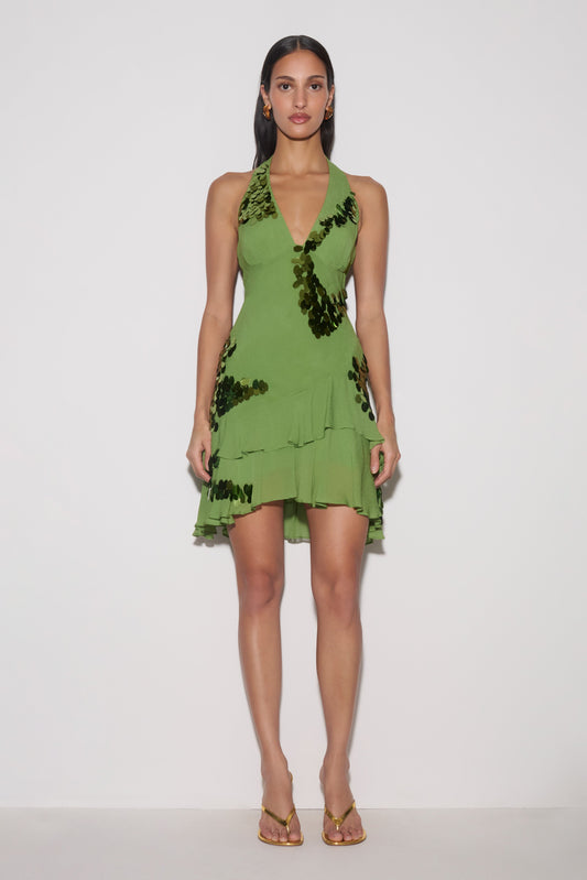 Aaliyah Sequin & Chiffon Mini Dress - Green