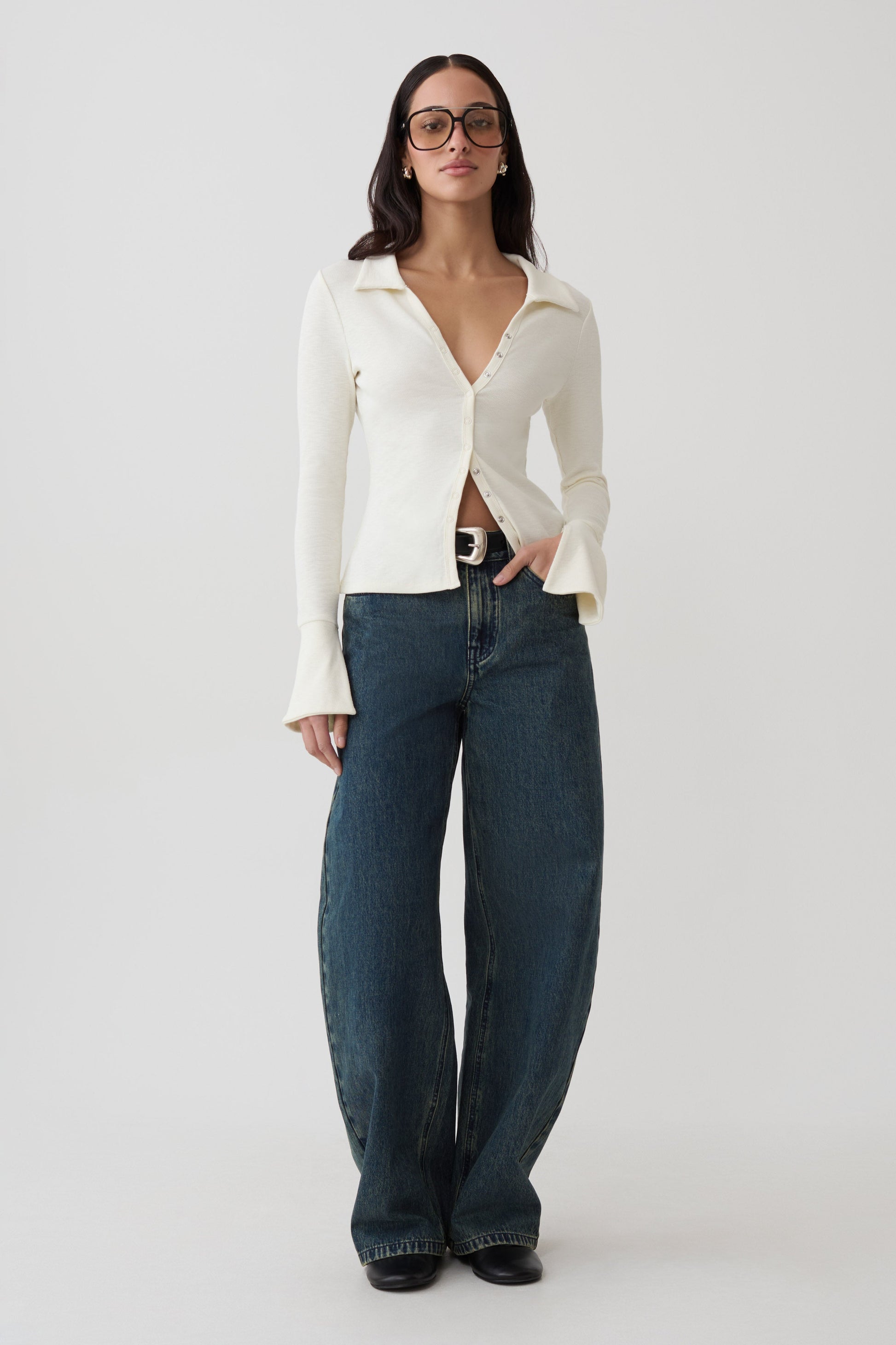 Analisa Button Down Long Sleeve Top - Ivory #2