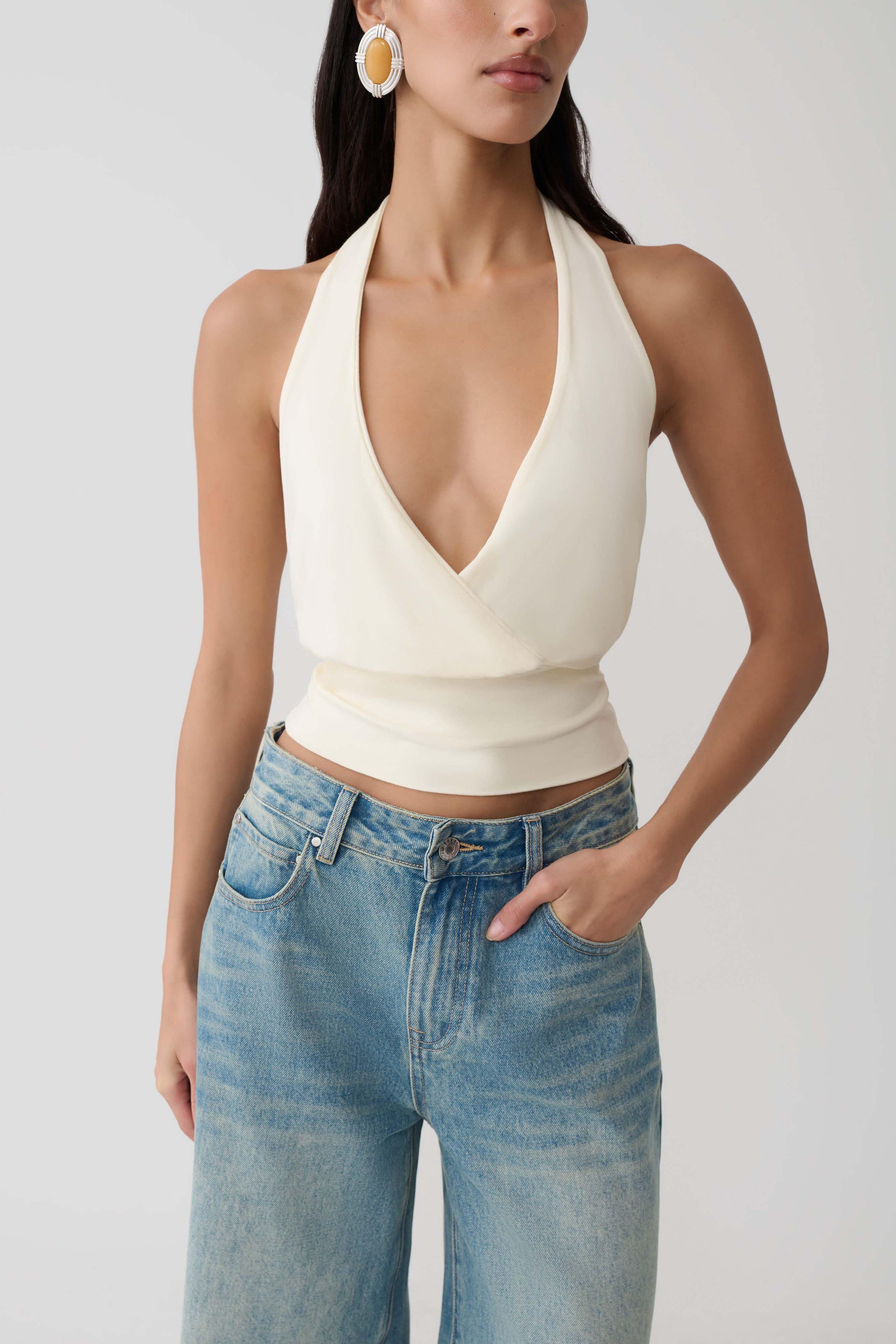 Jina Draped Halter Top - Ivory #3