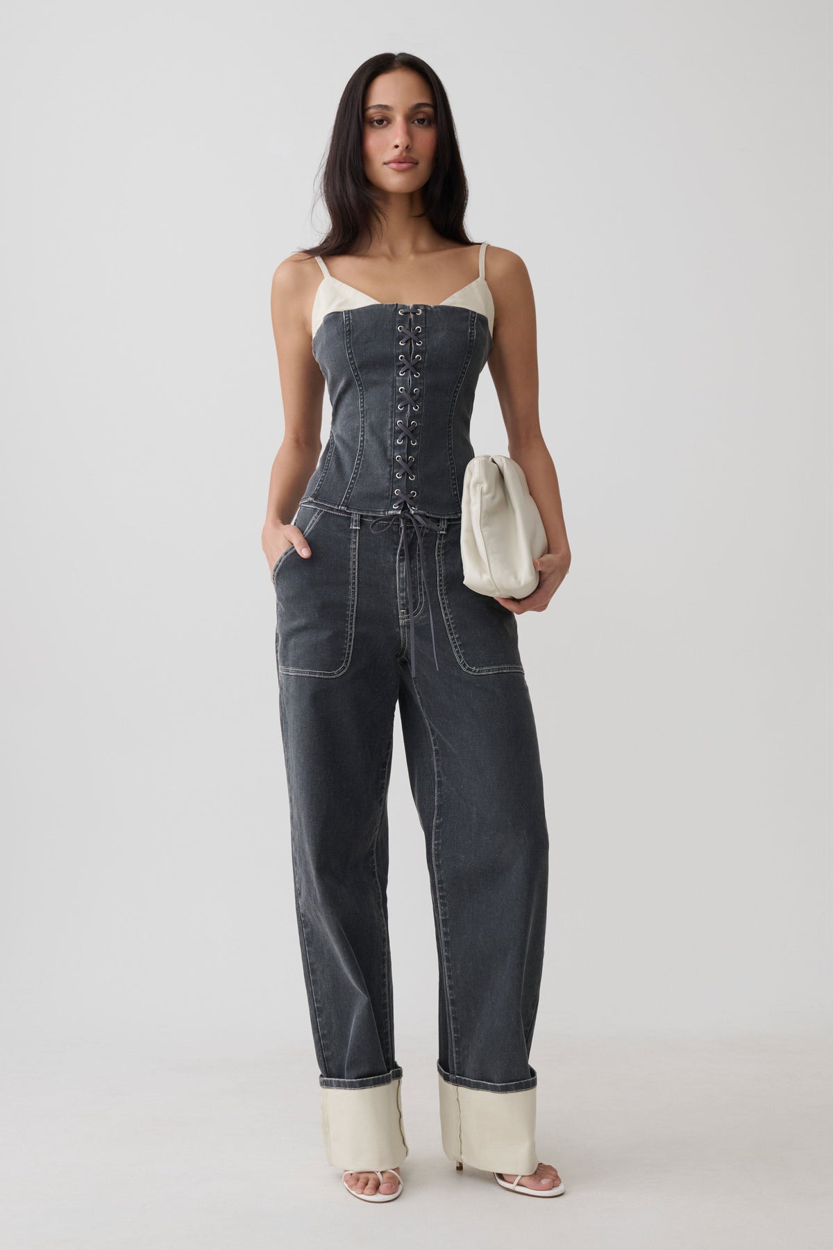 Hellen Denim Corset Top - Dark Grey