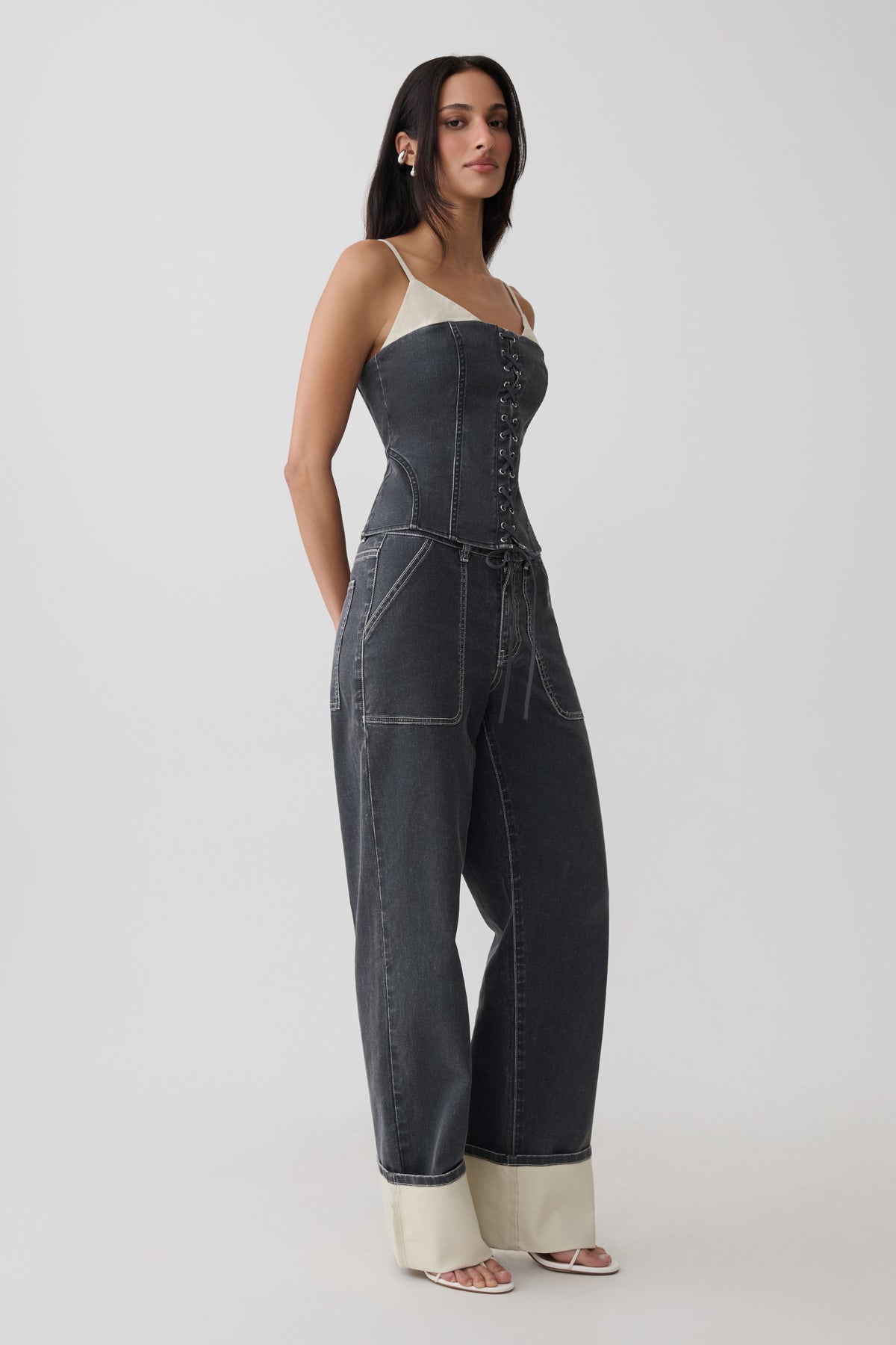 Hellen Denim Corset Top - Dark Grey #4