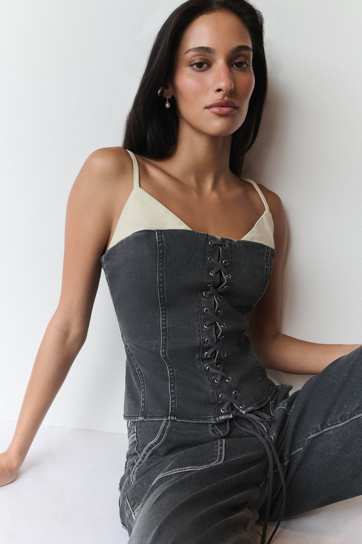 Hellen Denim Corset Top - Dark Grey #3