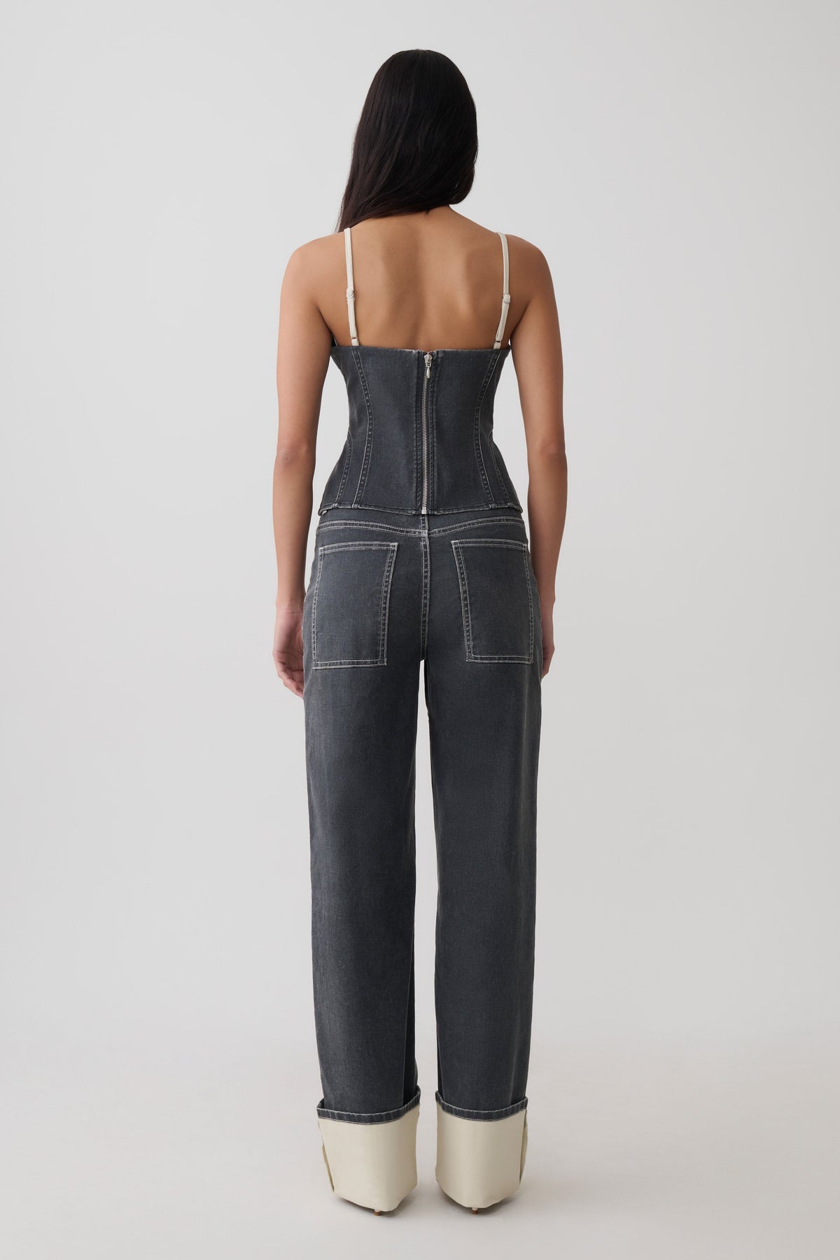 Hellen Denim Corset Top - Dark Grey