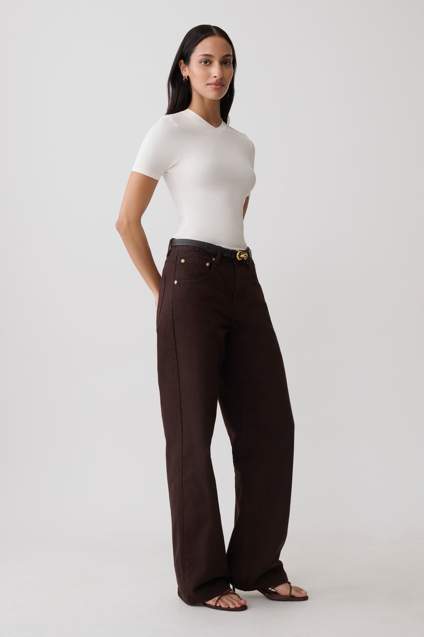 Janelle High V Neck Short Sleeve Top - Ivory