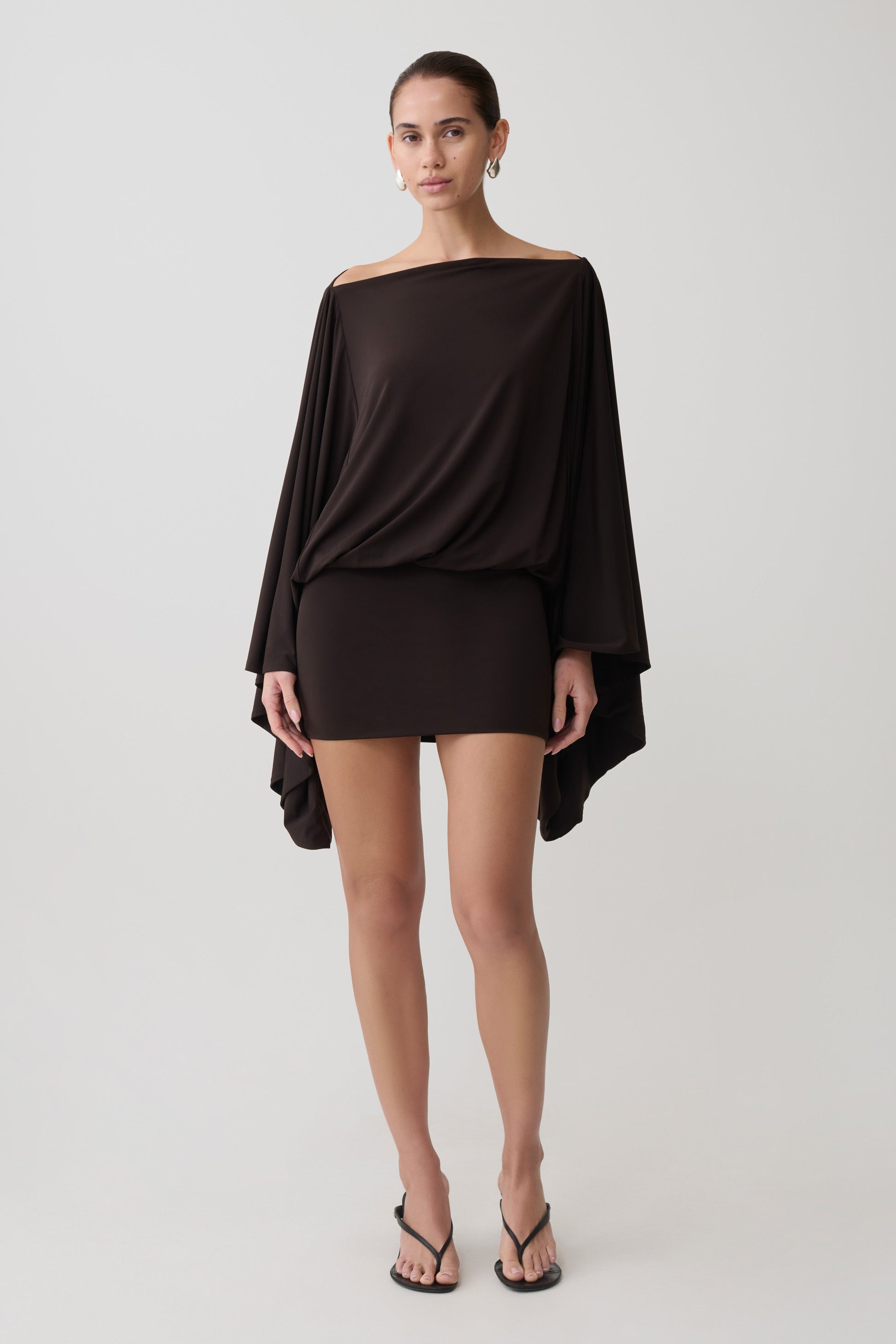 Jessy Draped Mini Dress - Dark Chocolate #5