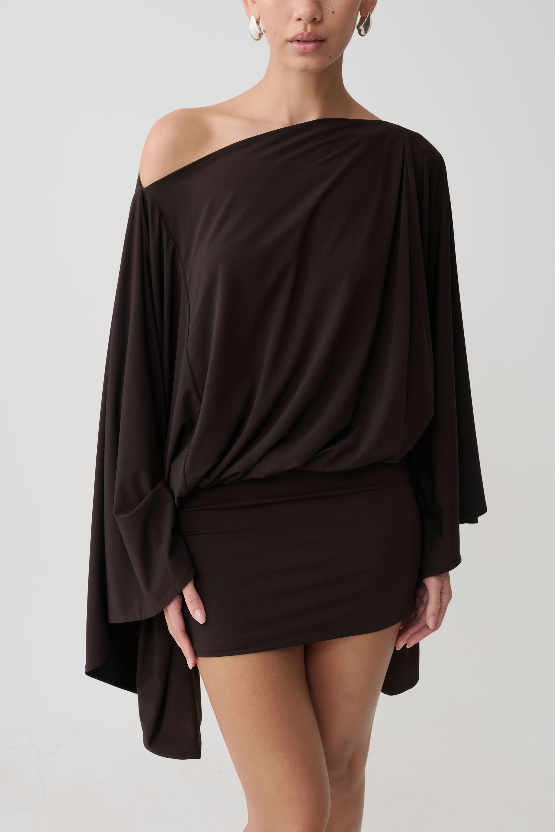 Jessy Draped Mini Dress - Dark Chocolate #3