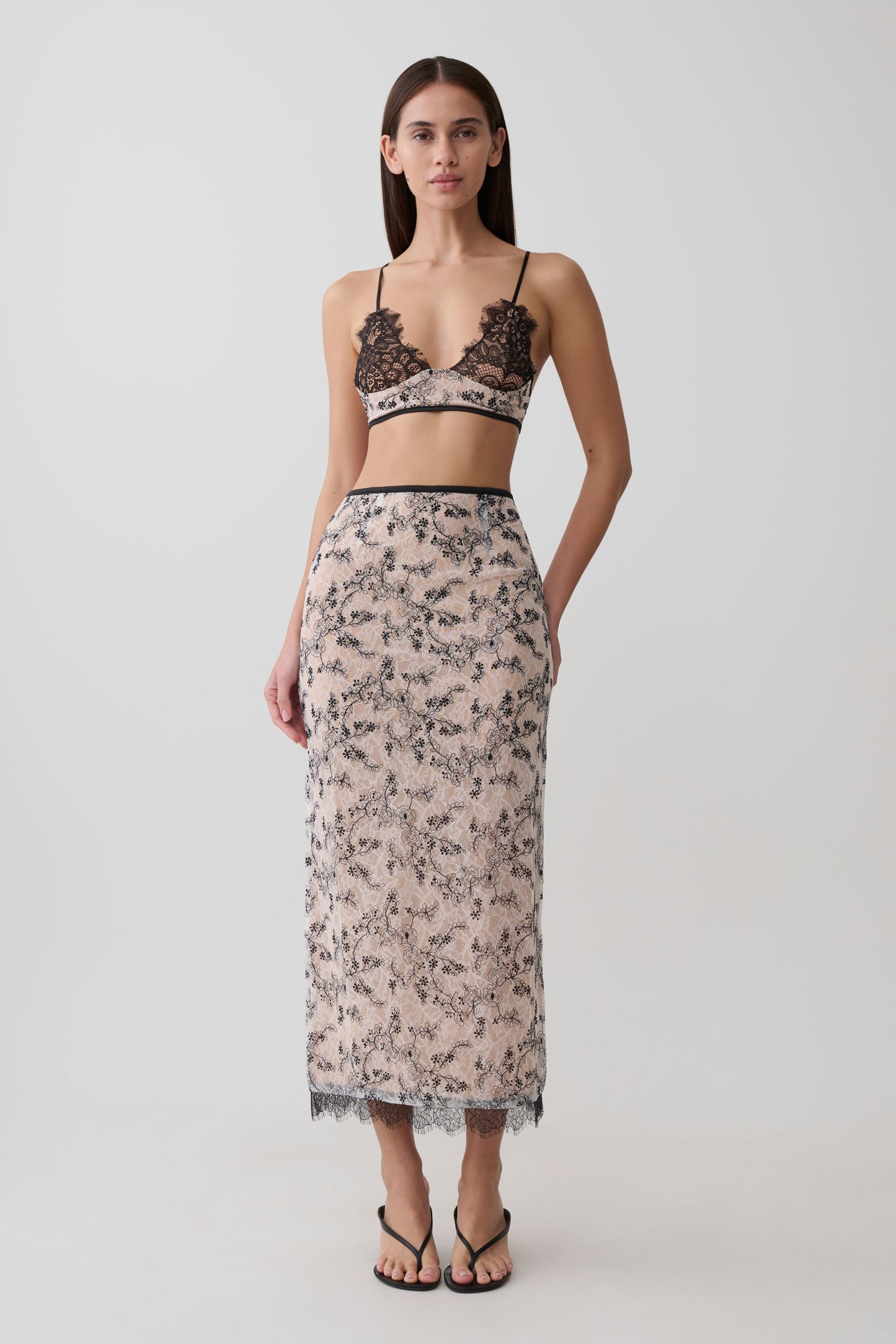 Kimberly Lace Pencil Midi Skirt - Nude Lace