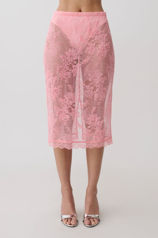 Marcelle Lace Midi Skirt - Pink