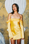 Giselle Off Shoulder Satin Mini Dress - Butter