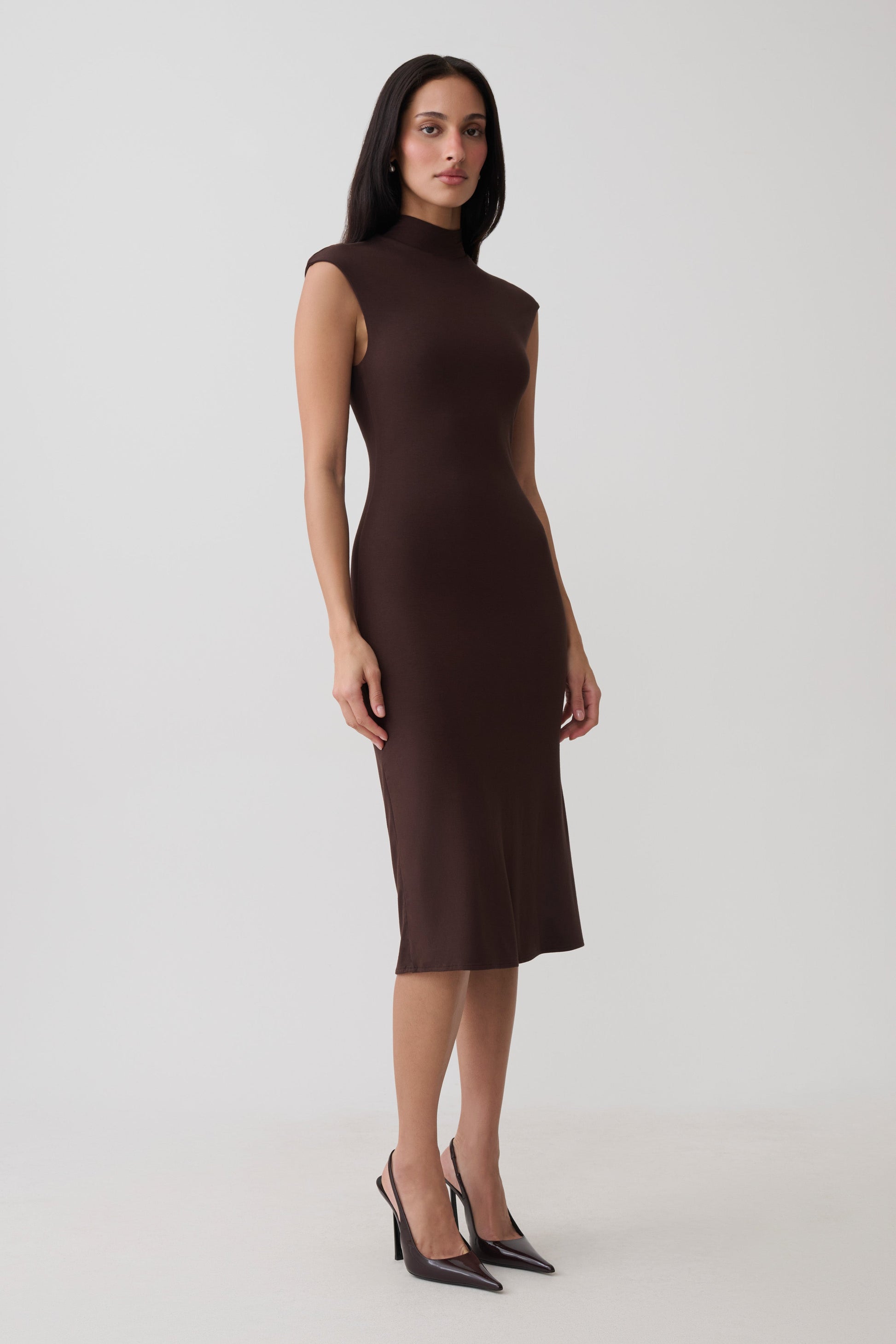 Noelle Sleeveless Roll Neck Midi Dress - Dark Chocolate #5