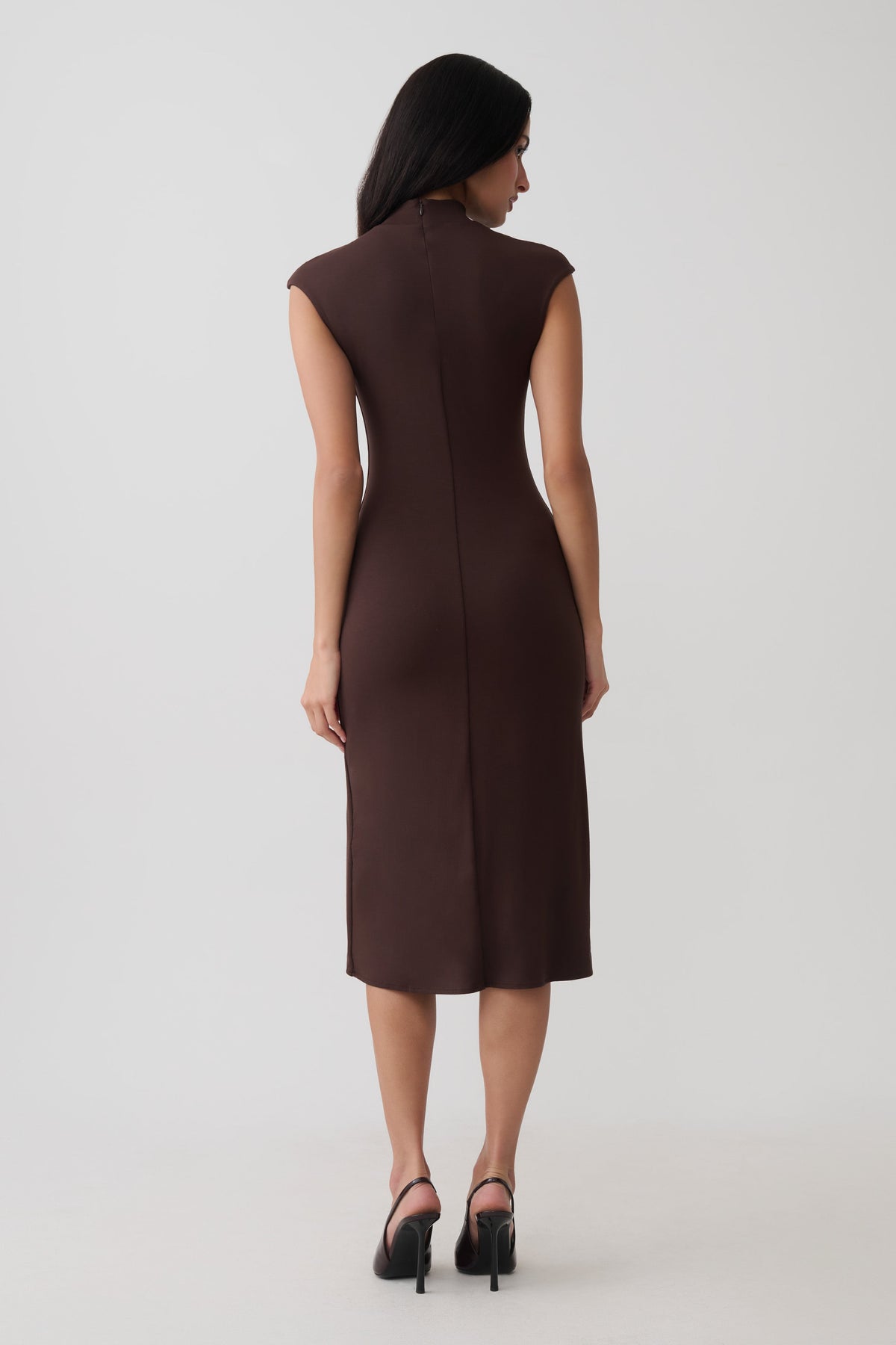 Noelle Sleeveless Roll Neck Midi Dress - Dark Chocolate #2