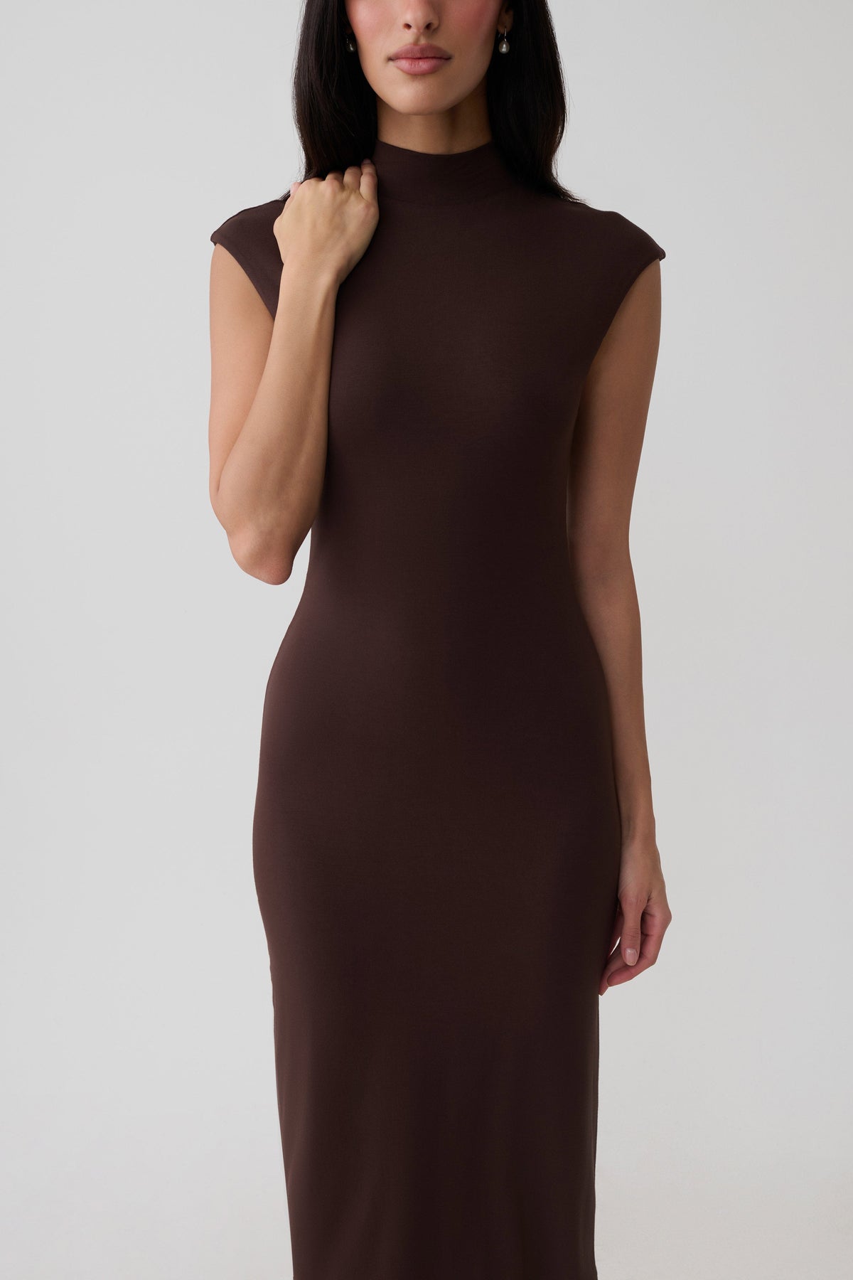 Noelle Sleeveless Roll Neck Midi Dress - Dark Chocolate #3