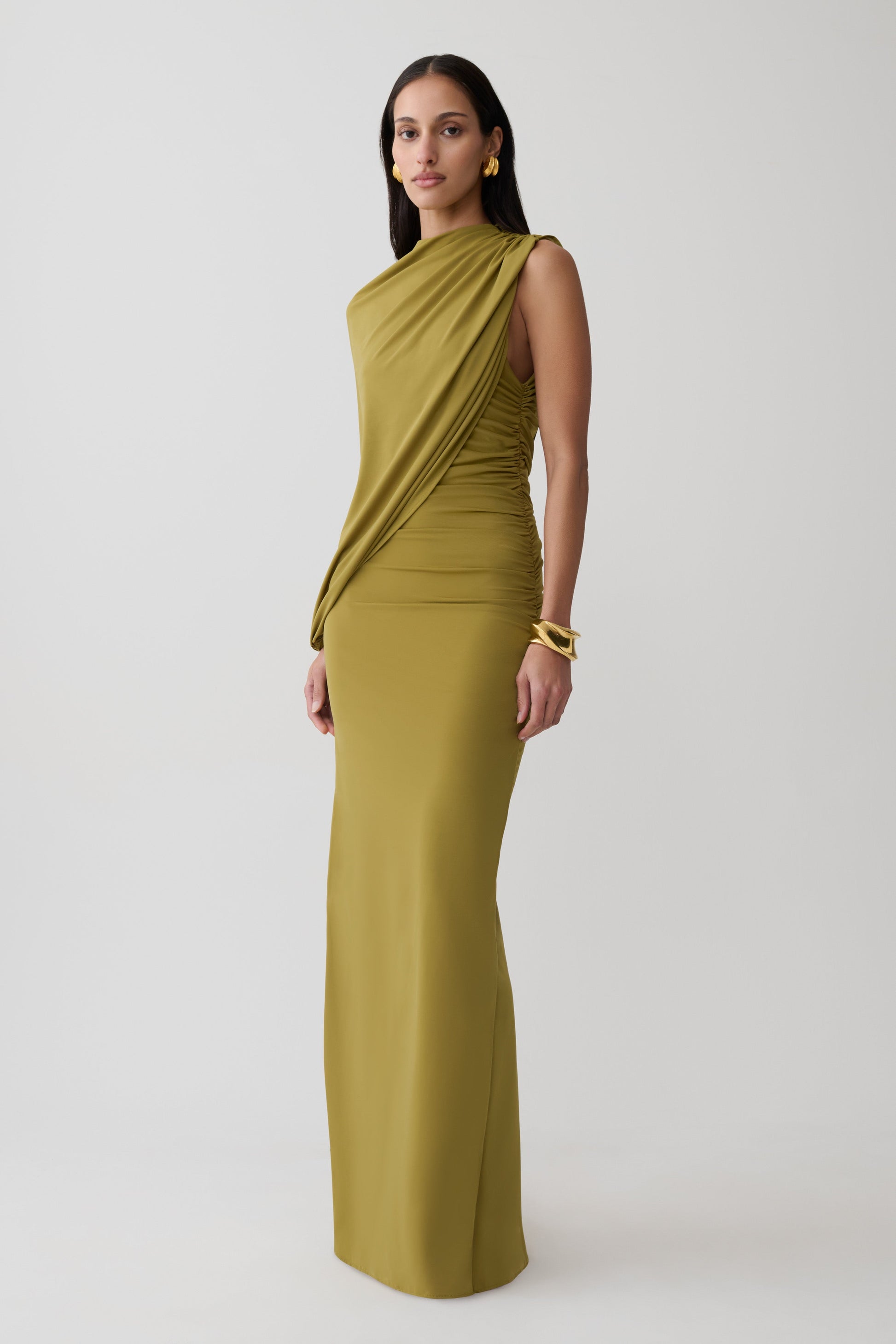Yuri Gather Sleeve Maxi Dress - Martini Olive #5