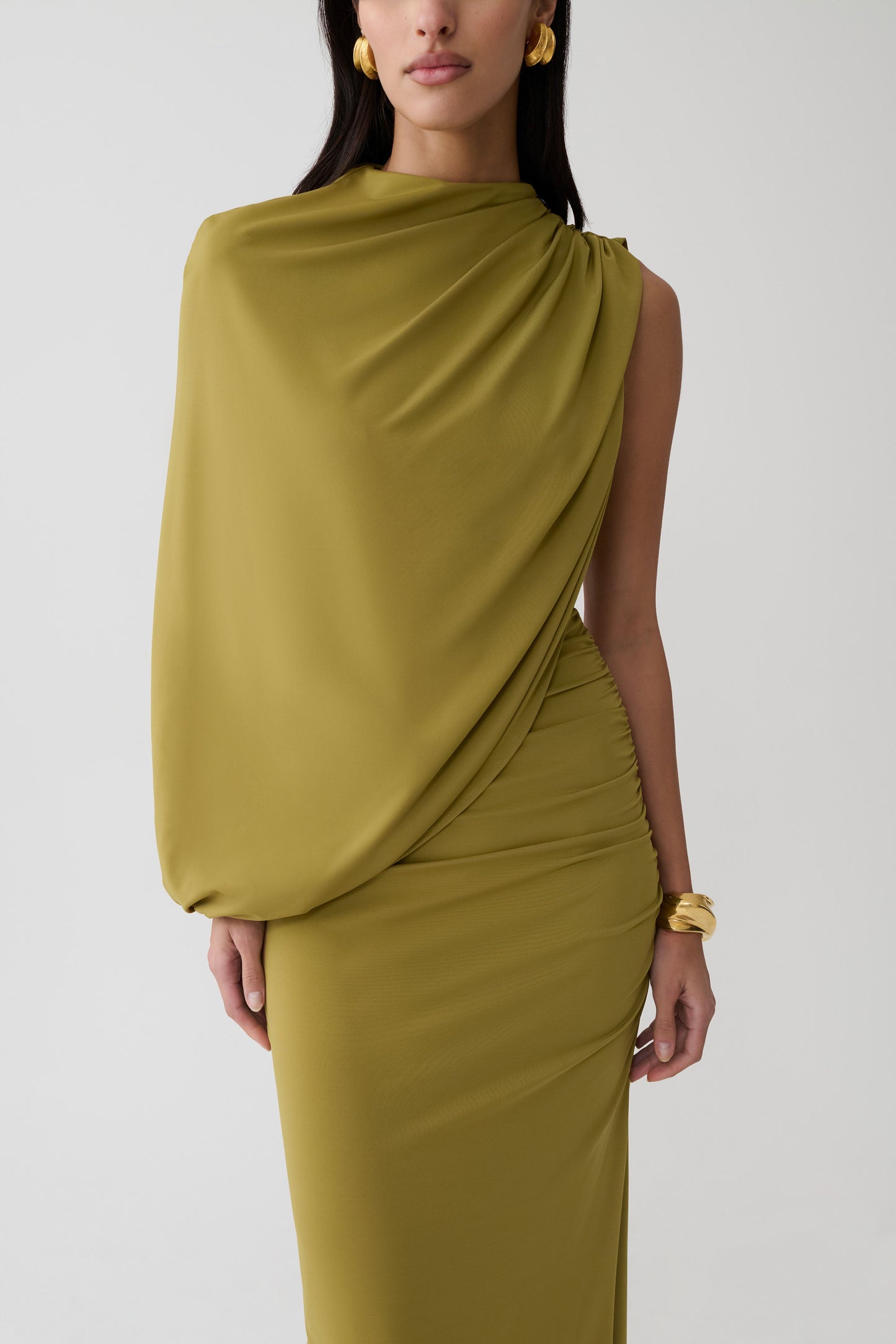 Yuri Gather Sleeve Maxi Dress - Martini Olive