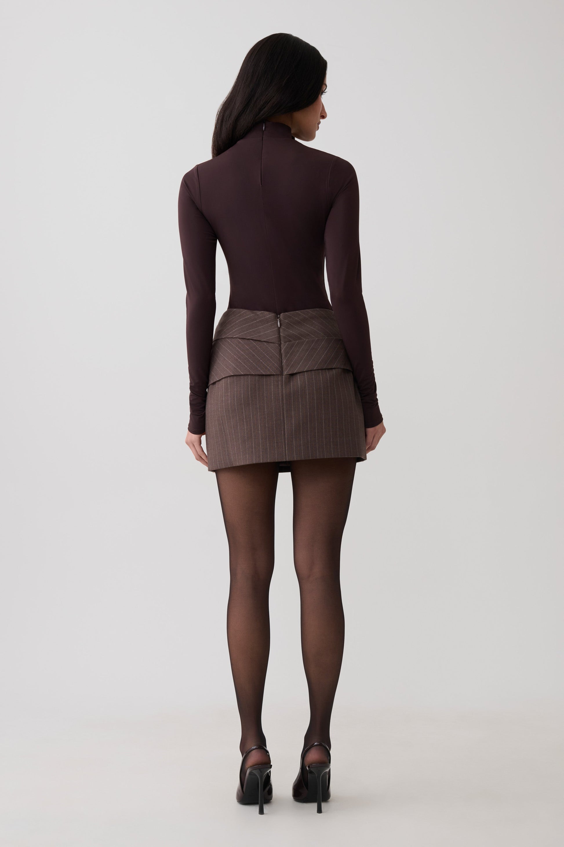 Annabel Long Sleeve High Neck Bodysuit - Chocolate #2
