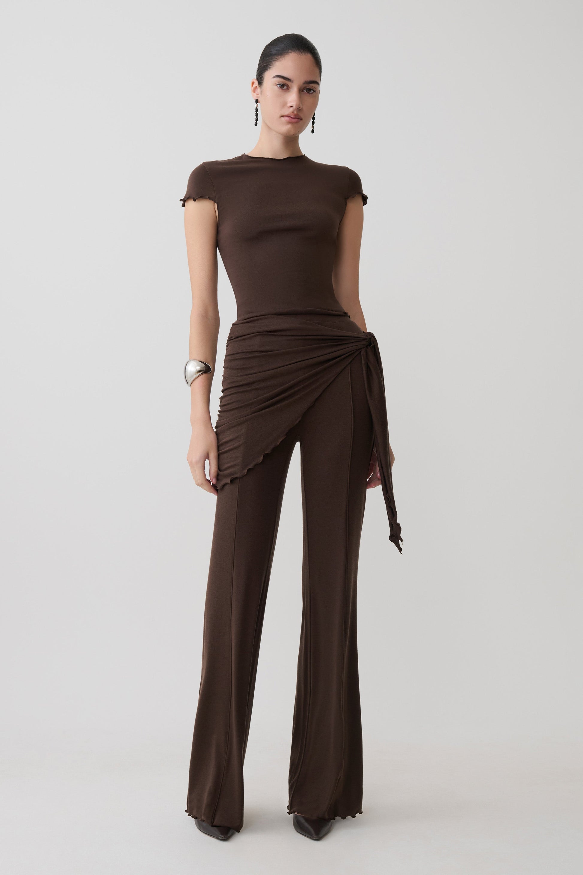 Anfie Straight Leg Pants With Waist Wrap - Dark Chocolate #6