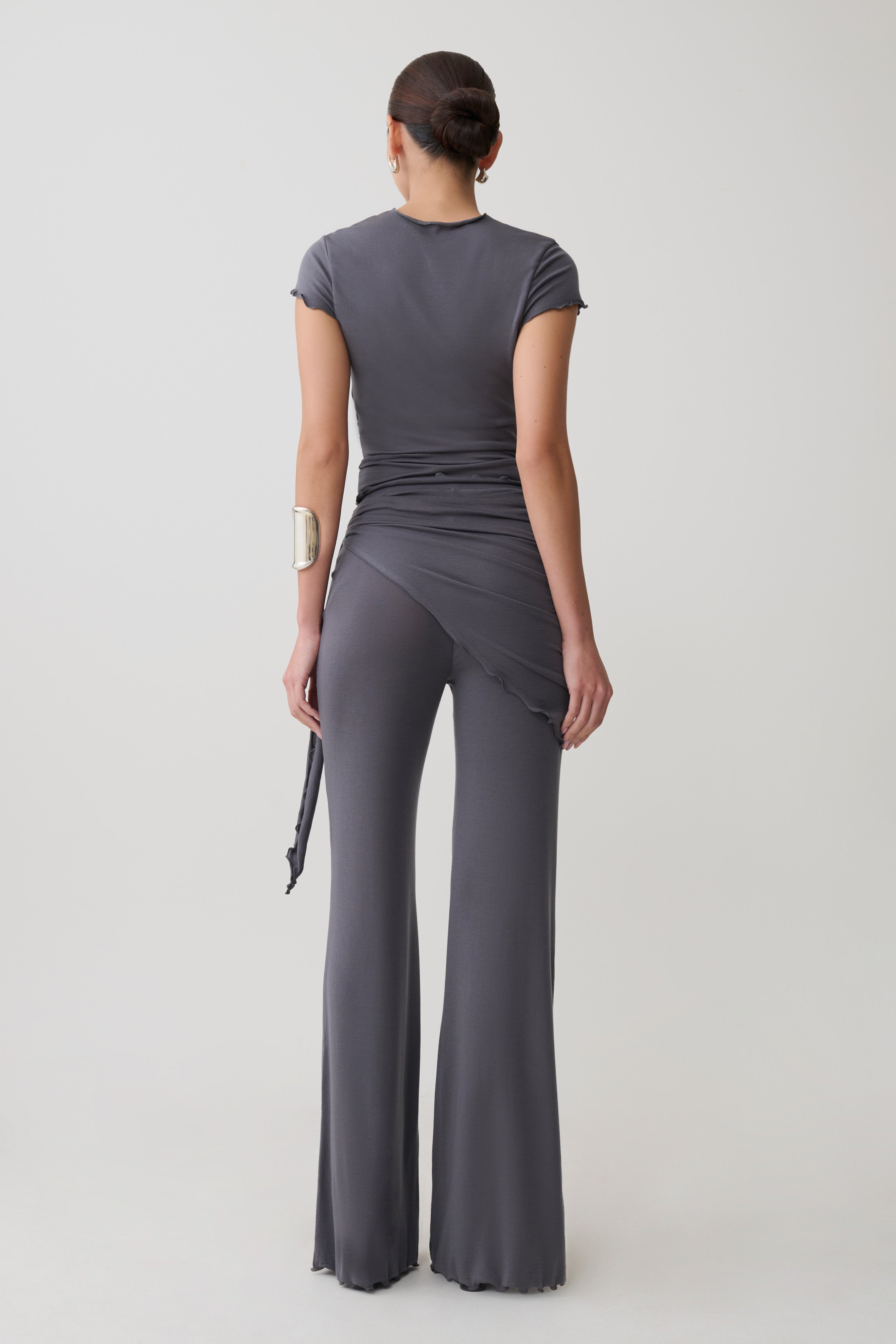 Anfie High Neck Top With Piping Detail - Grey | MESHKI US