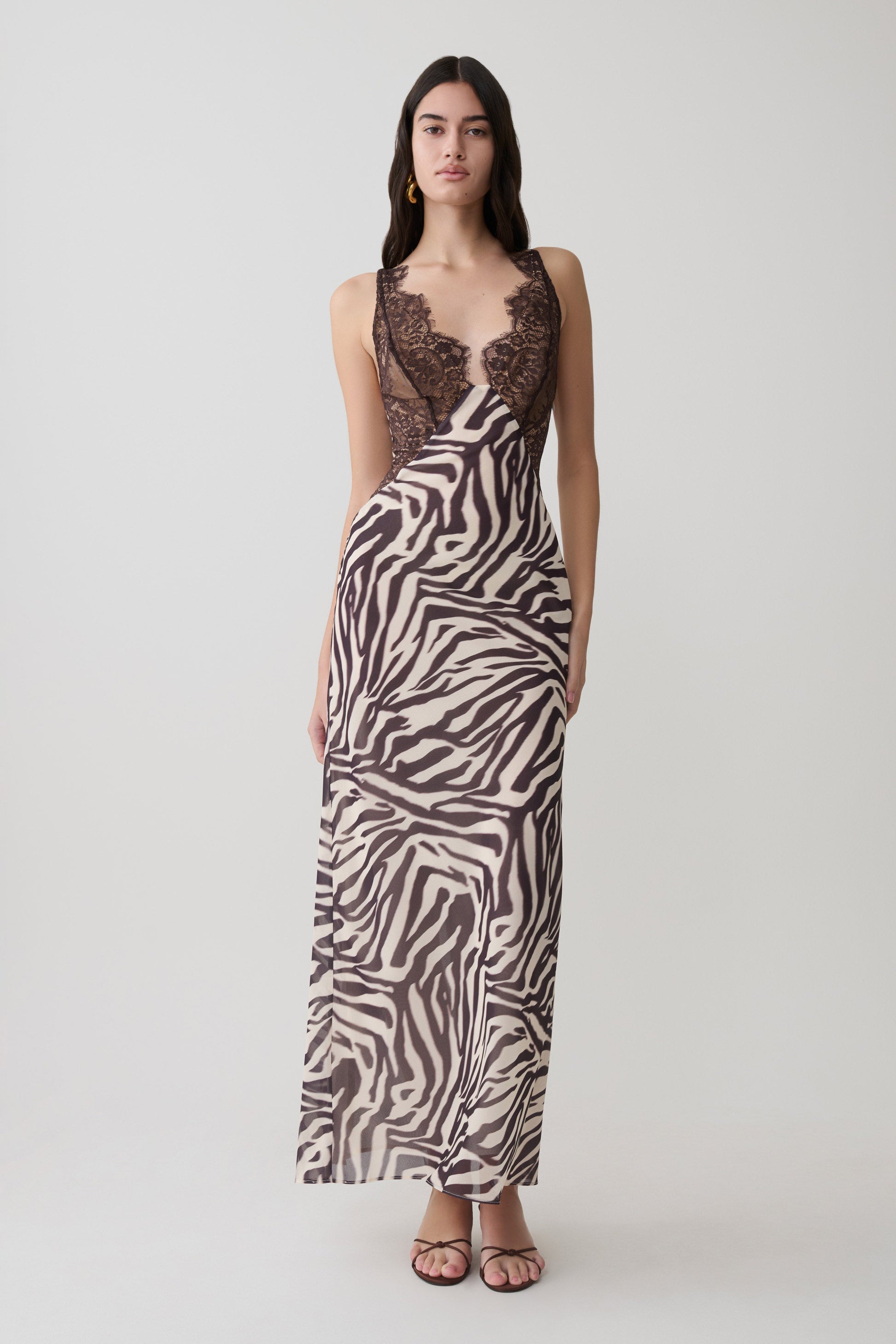 Angeline Lace And Chiffon Maxi Dress / Abstract Zebra Print | MESHKI