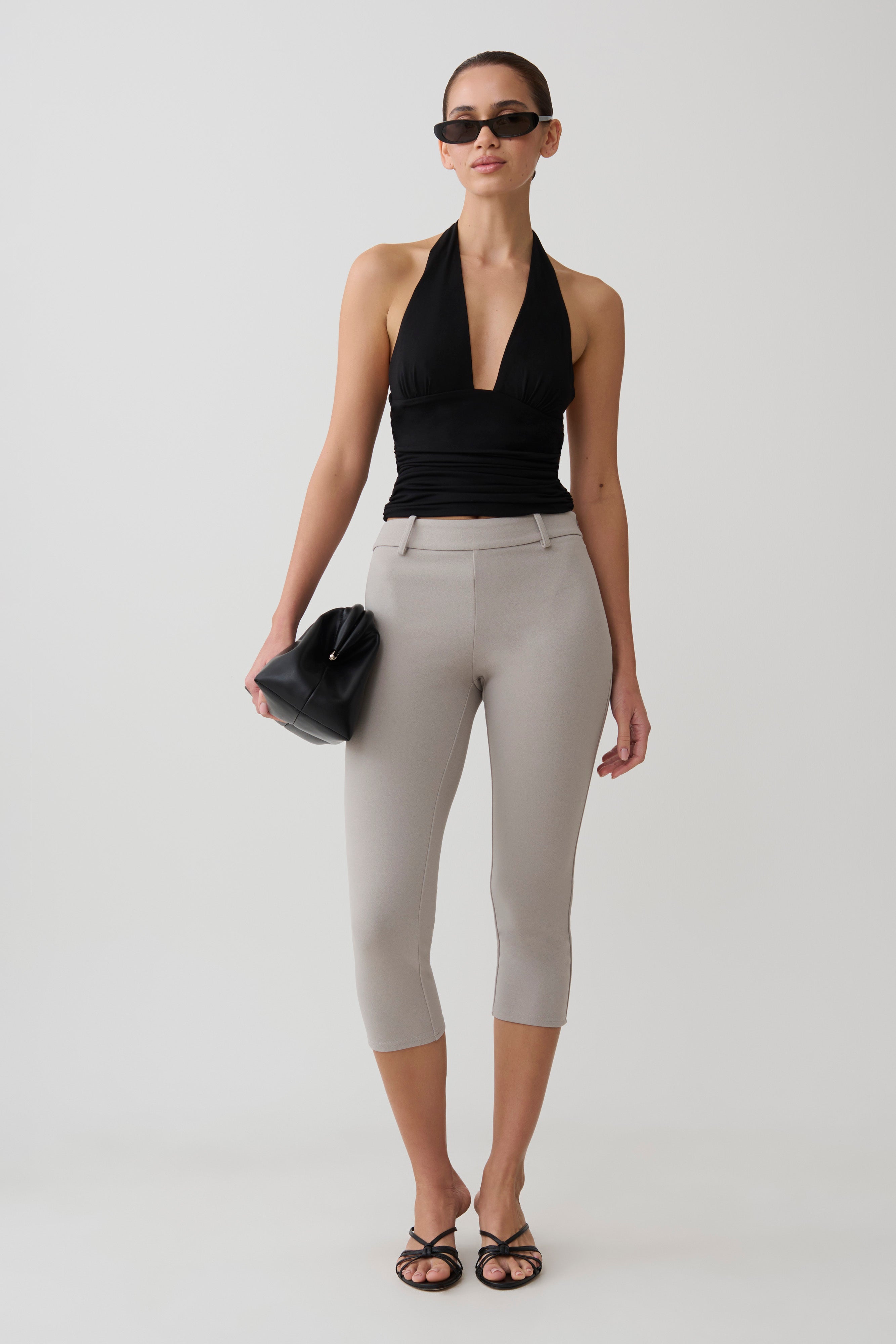 Blanca Stretch Crepe Capri Pants - Grey | MESHKI US