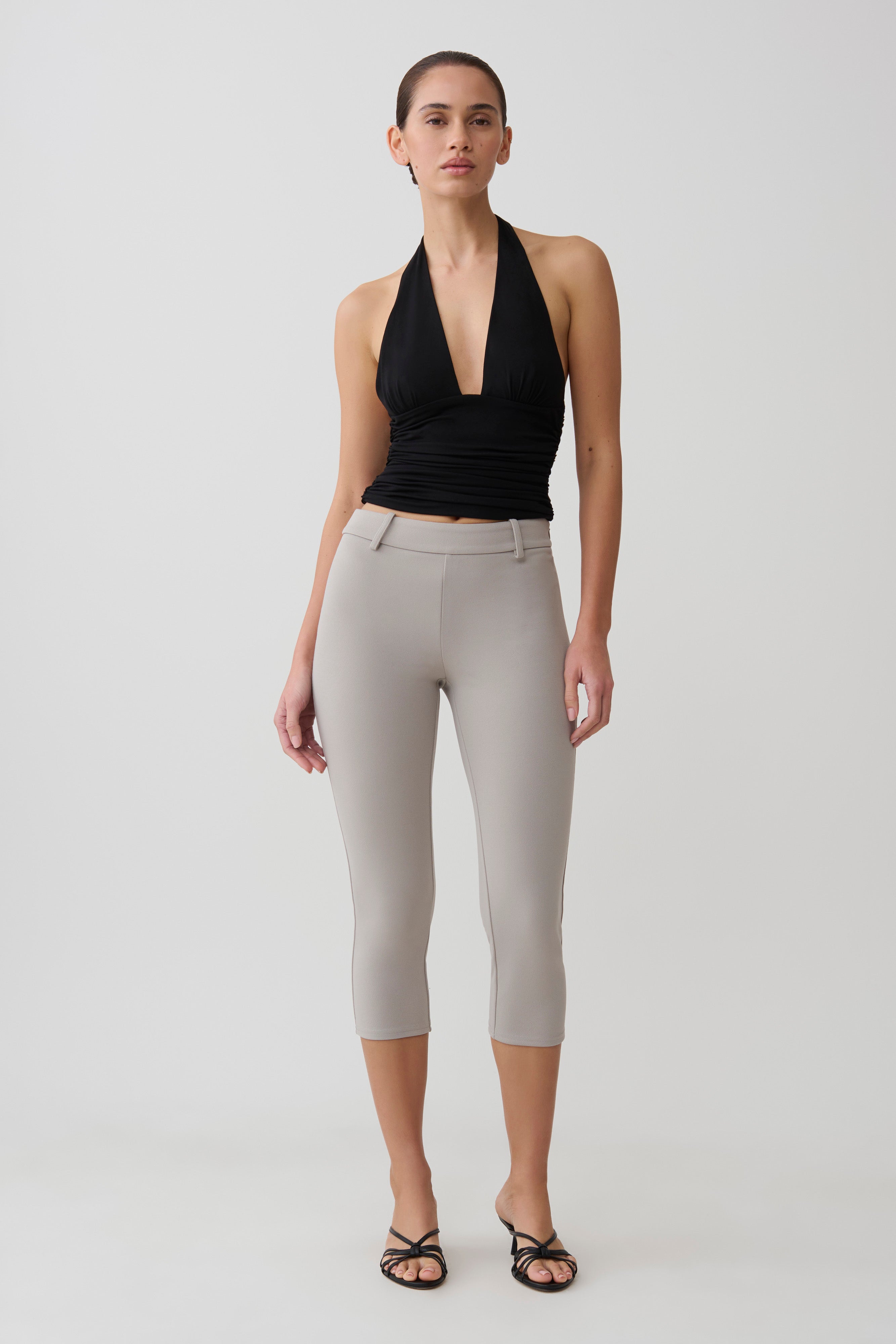 Blanca Stretch Crepe Capri Pants - Grey | MESHKI US