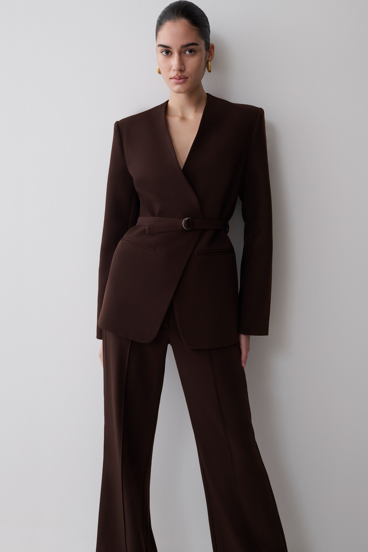 Darcie Fit And Flare Suiting Pants - Dark Chocolate