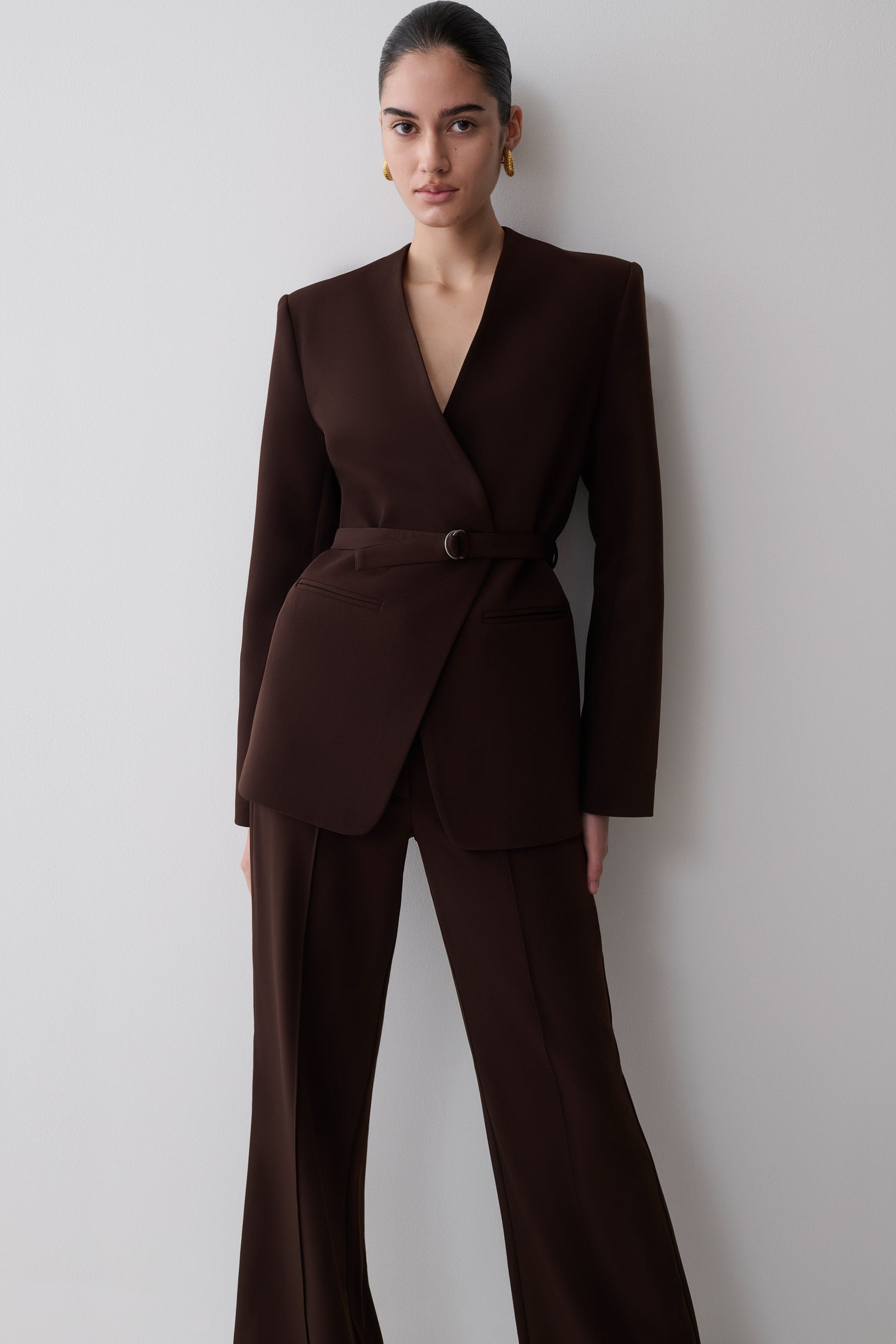 Darcie Drop Shoulder Suiting Blazer - Dark Chocolate #5
