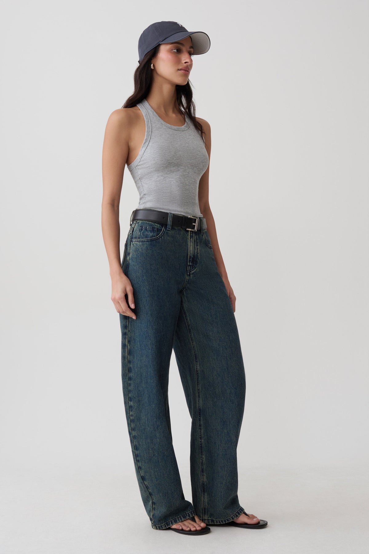 Evadne Ribbed Tank - Grey Marle #4