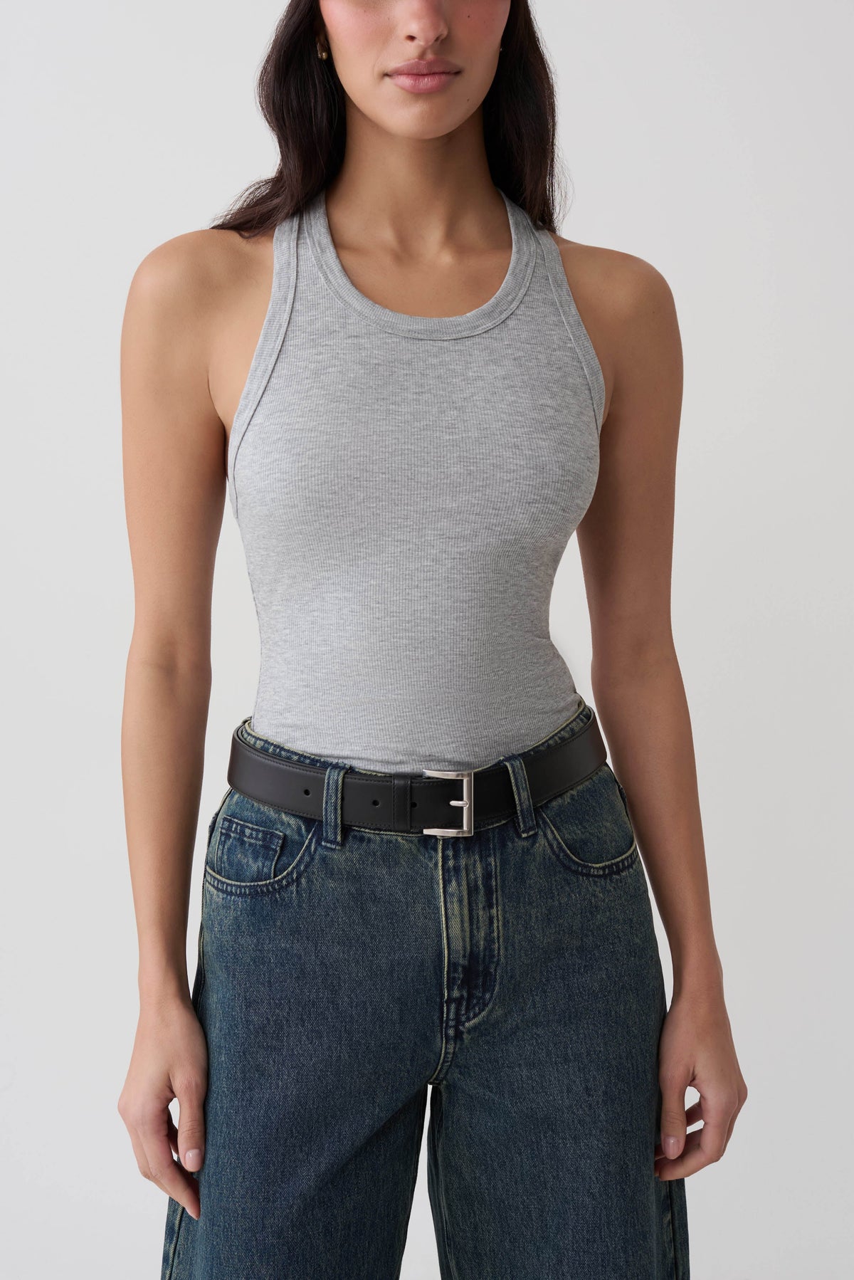 Evadne Ribbed Tank - Grey Marle #3