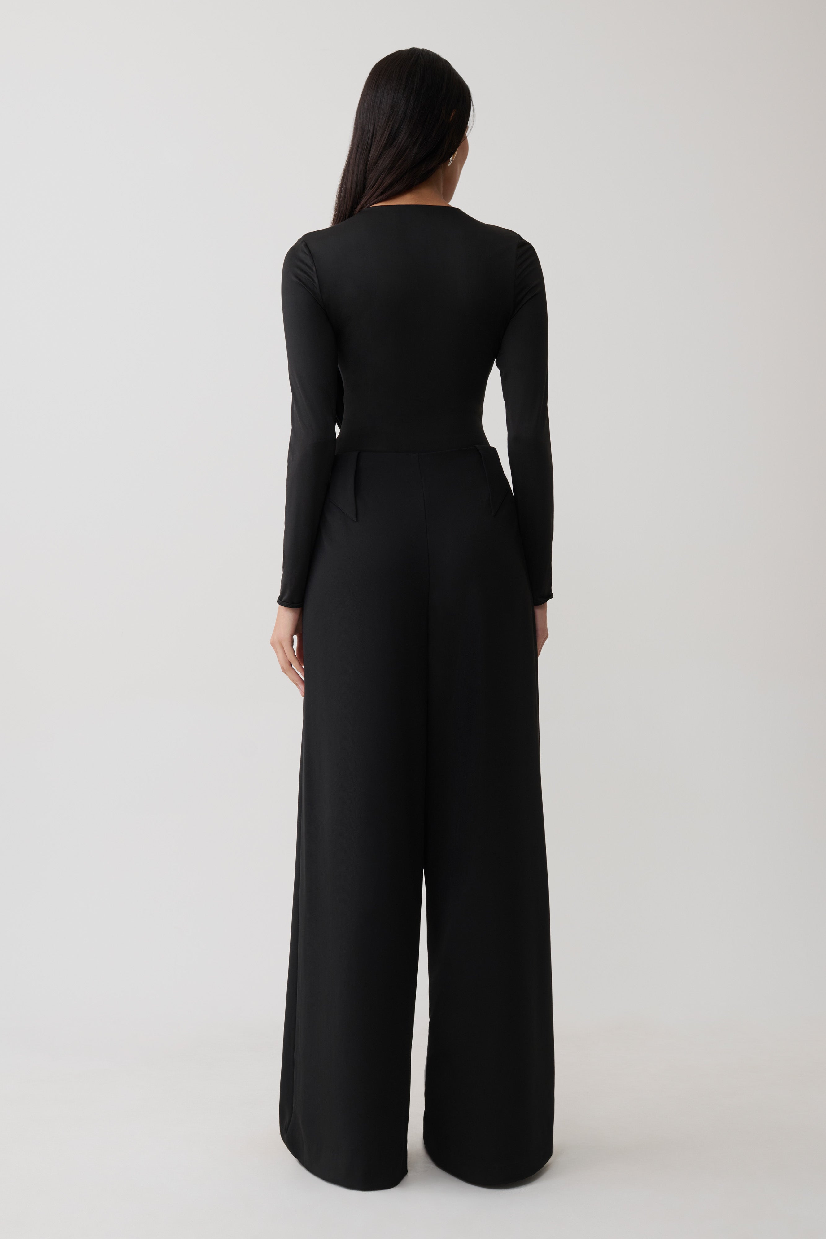 Ren Cowl Long Sleeve Slinky Bodysuit - Black | MESHKI US