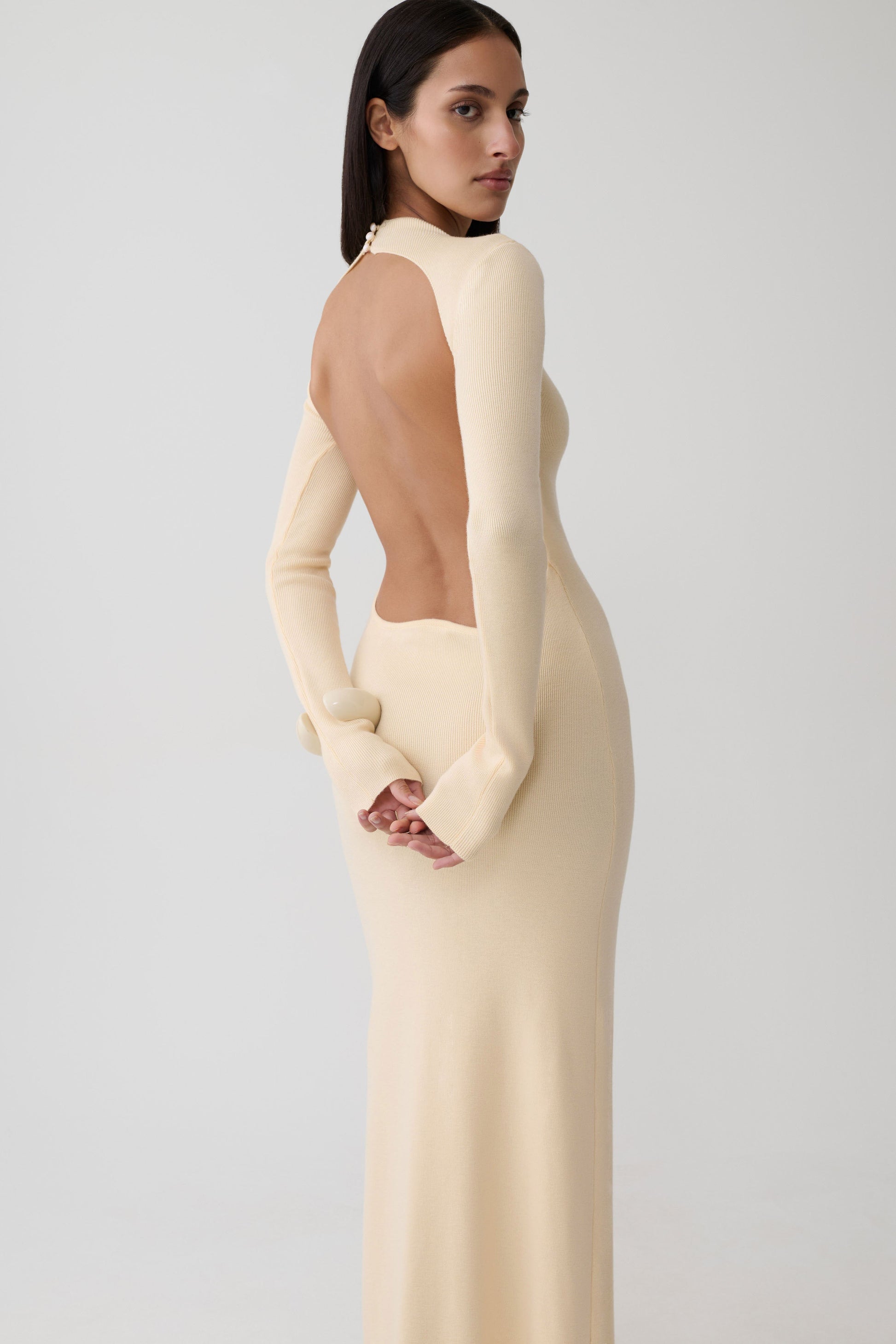 Rowan Long Sleeve Knit Maxi Dress - Cream