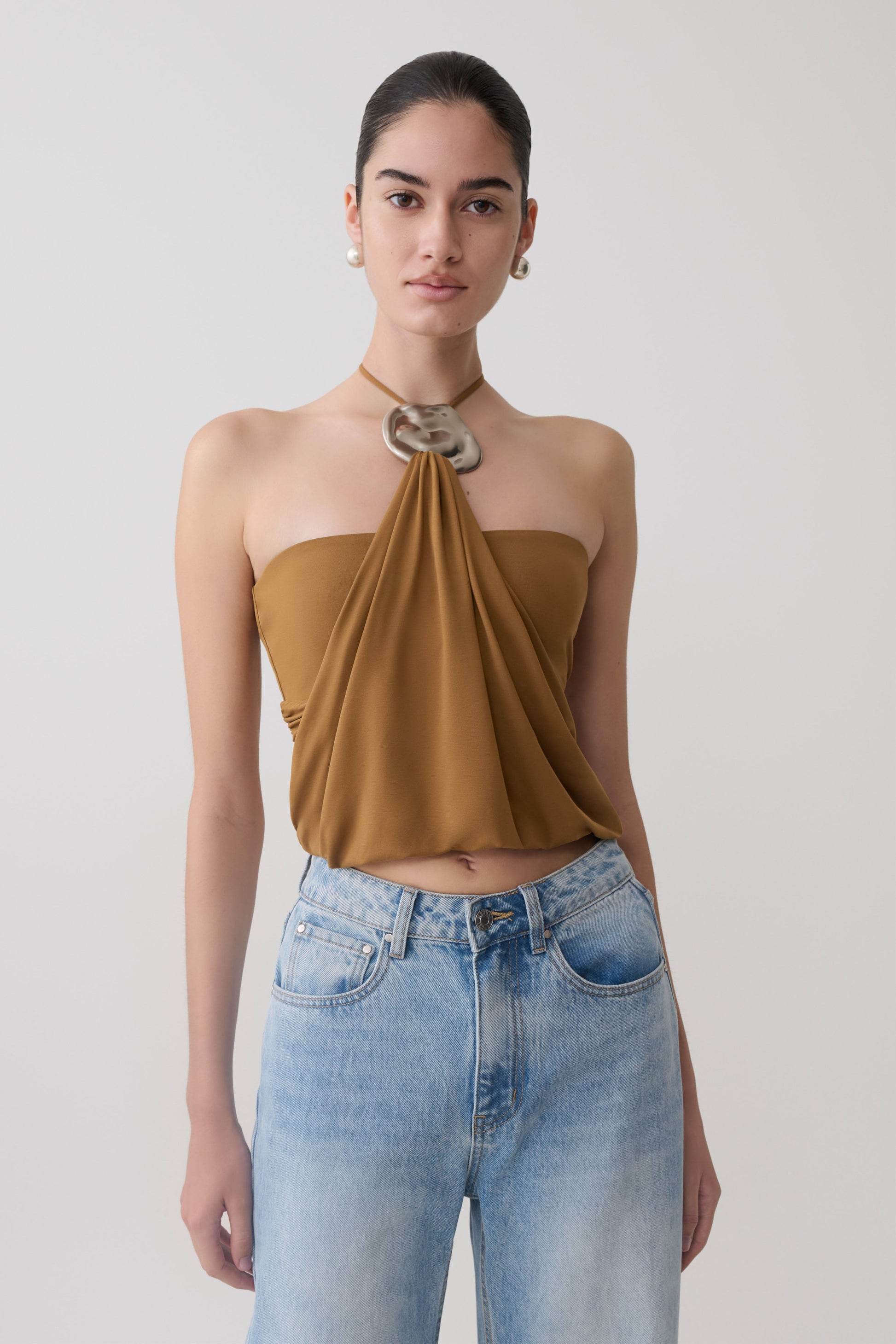 Sade Halter Top With Hardware - Caramel #3