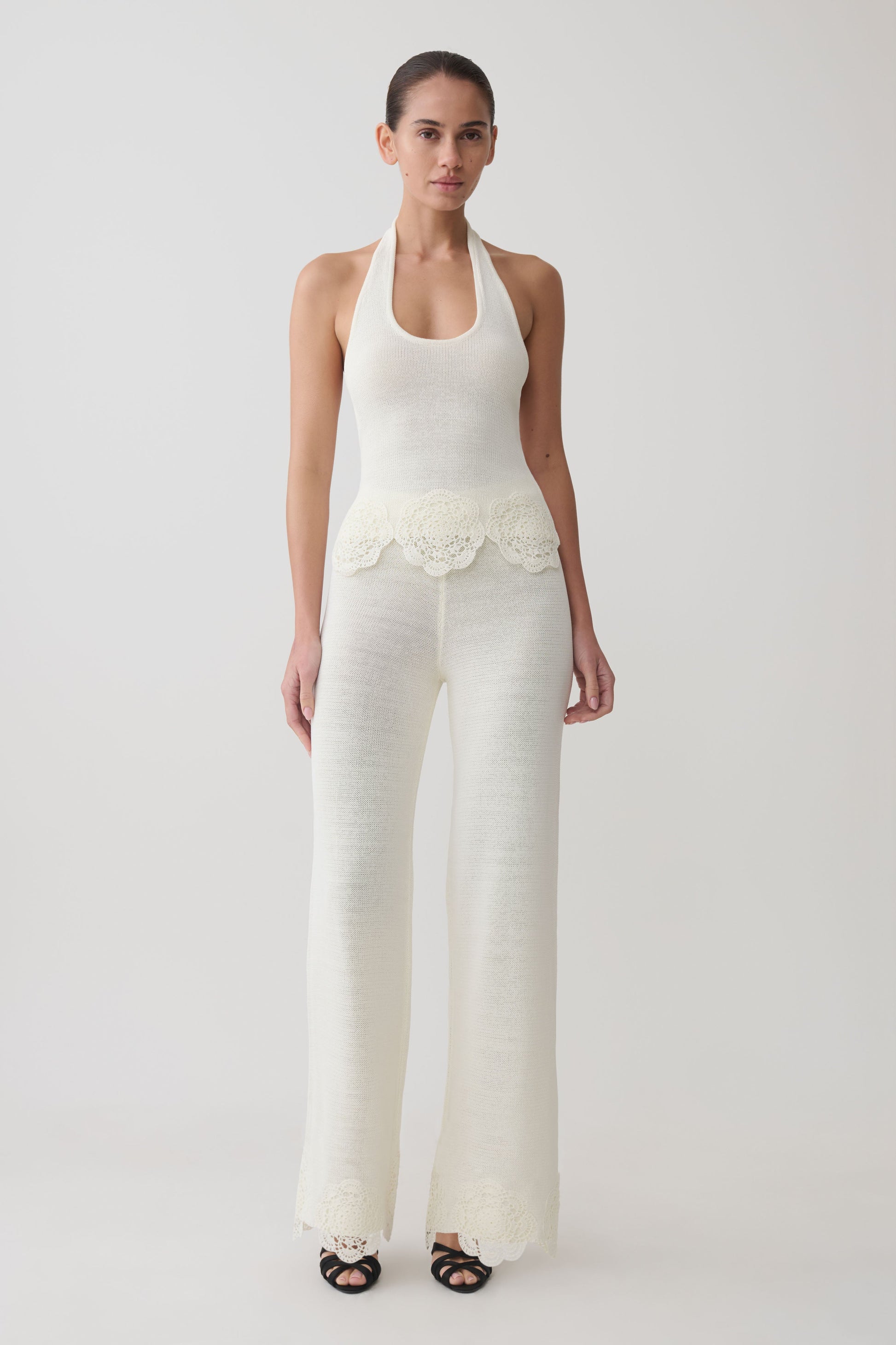 Salley Crochet Halter Longline Top - Ivory #6