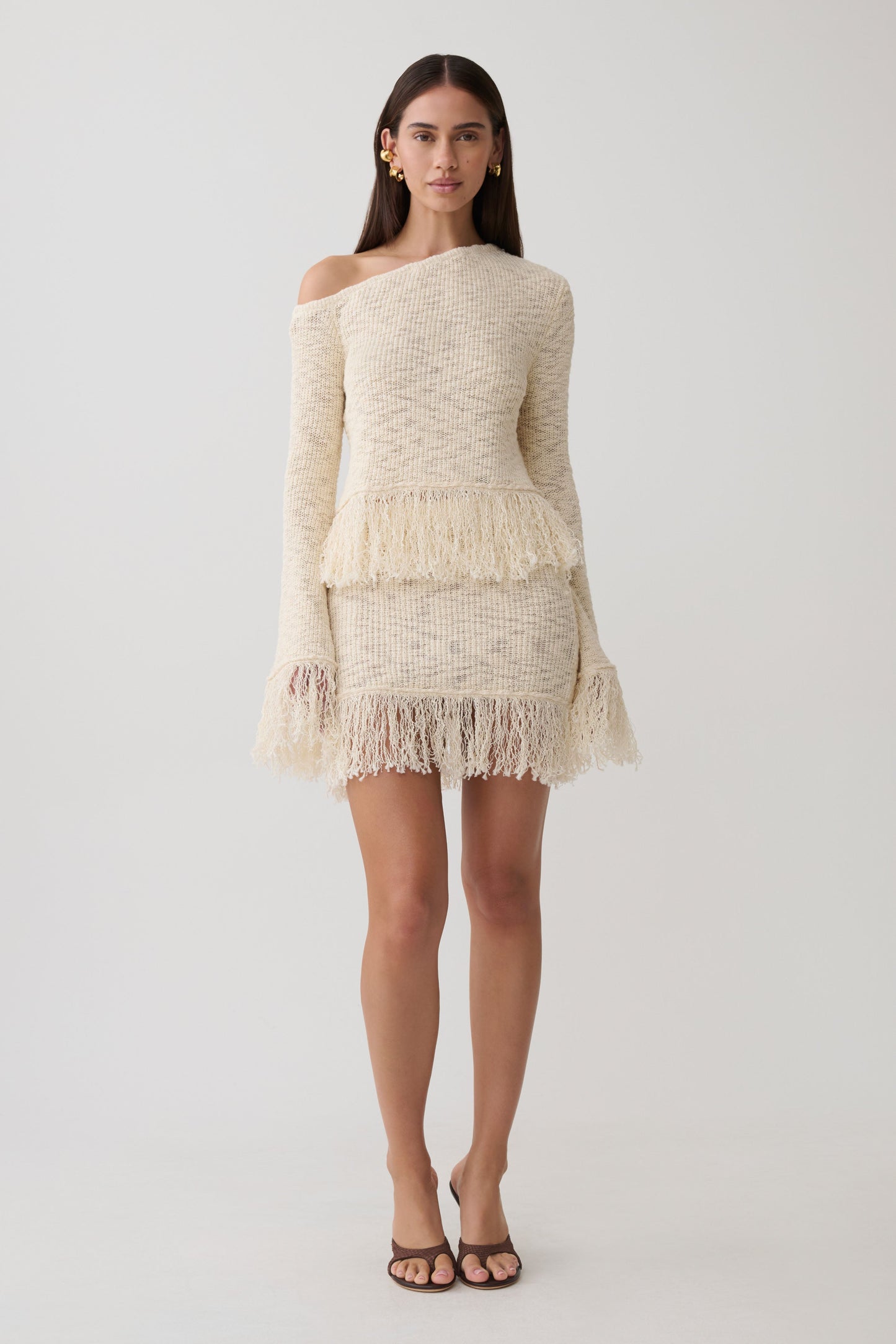 Tabitha Fringe Knit Long Sleeve Top - Cream