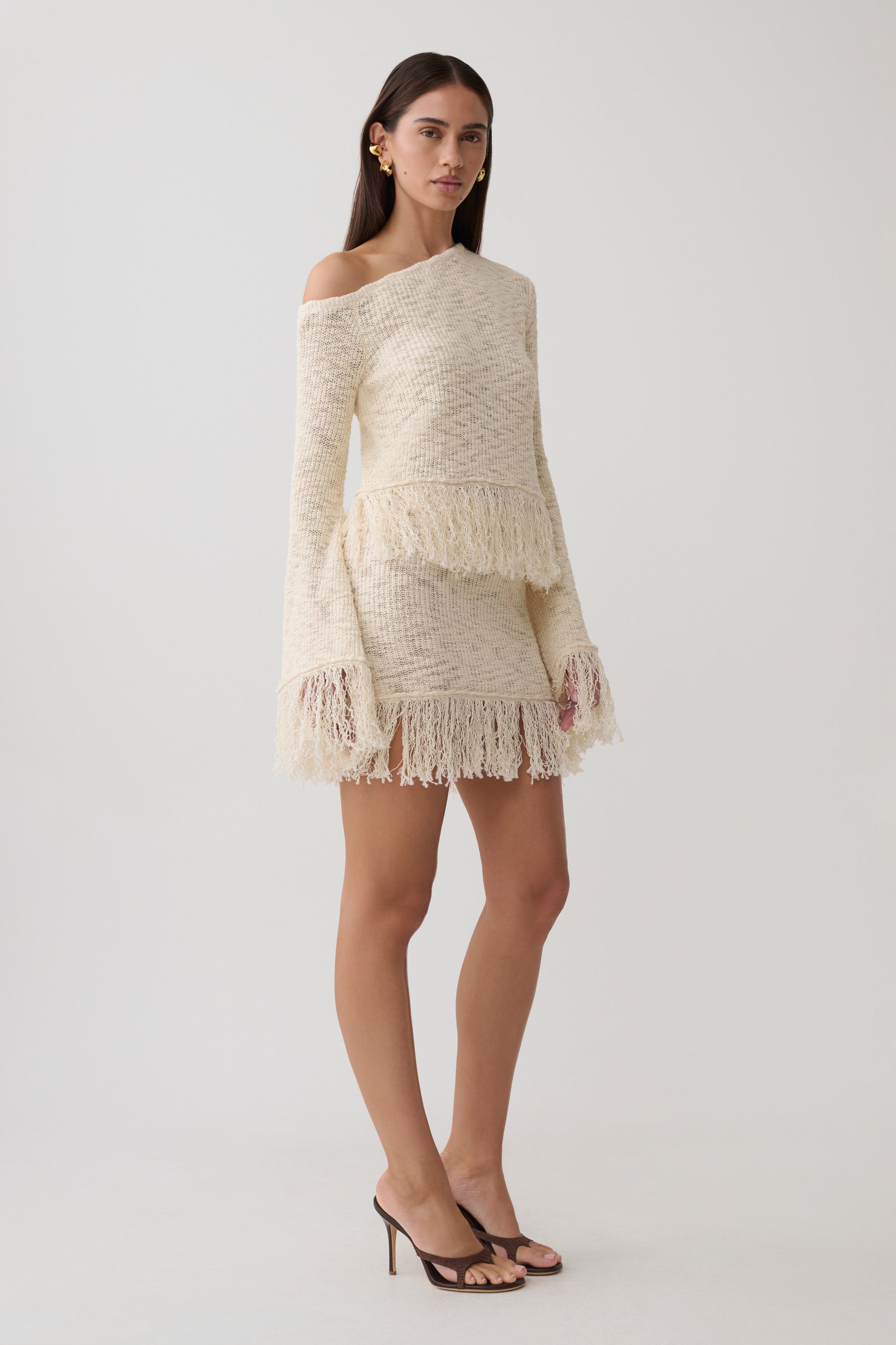 Tabitha Fringe Knit Long Sleeve Top - Cream #4