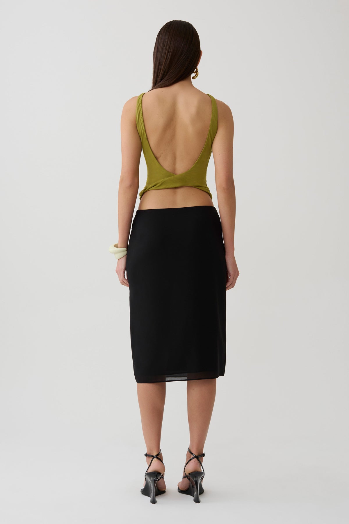 Yura Backless Twist Top - Martini Olive #5