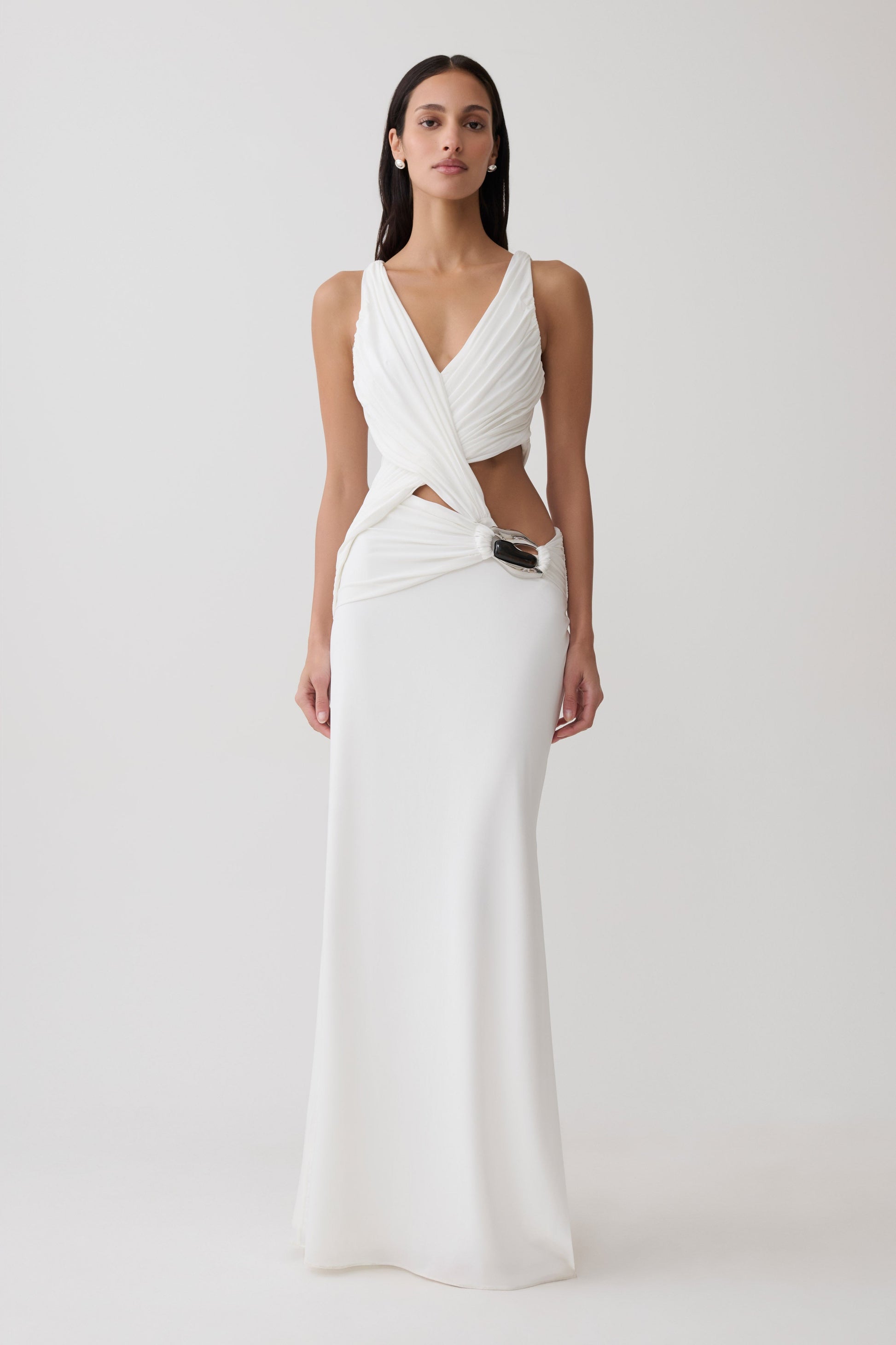 Klein Draped Jersey Gown With Hardware - White #2