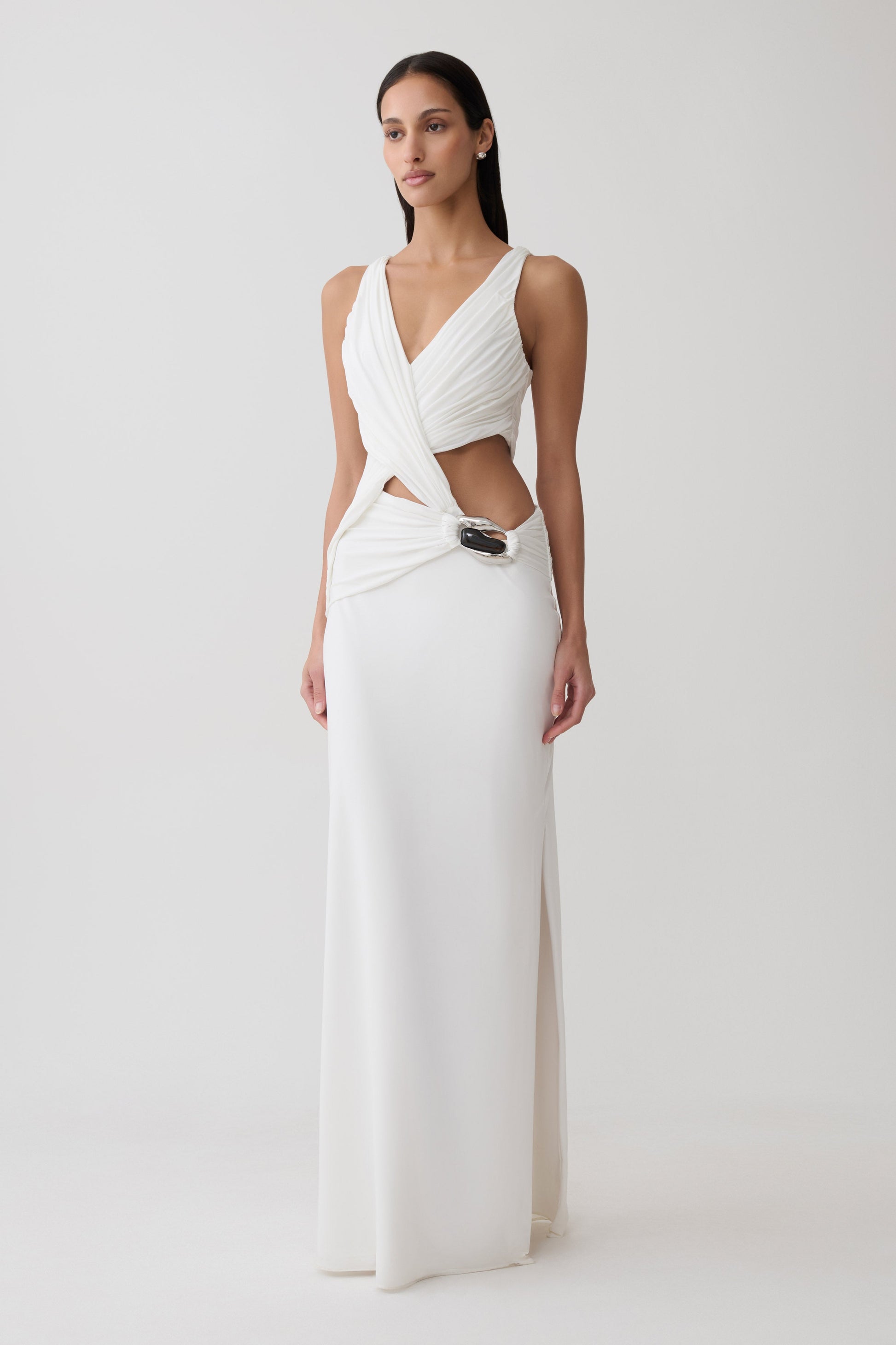Klein Draped Jersey Gown With Hardware - White #5