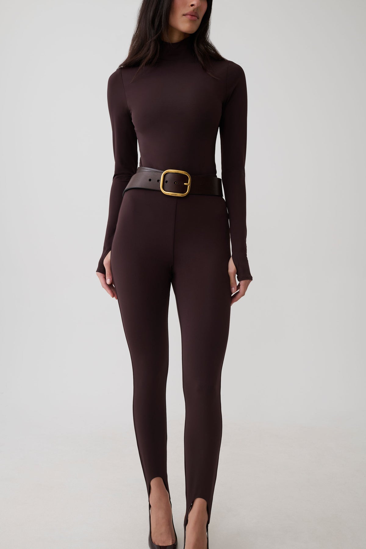 Almira Jersey Stirrup Leggings - Chocolate #3