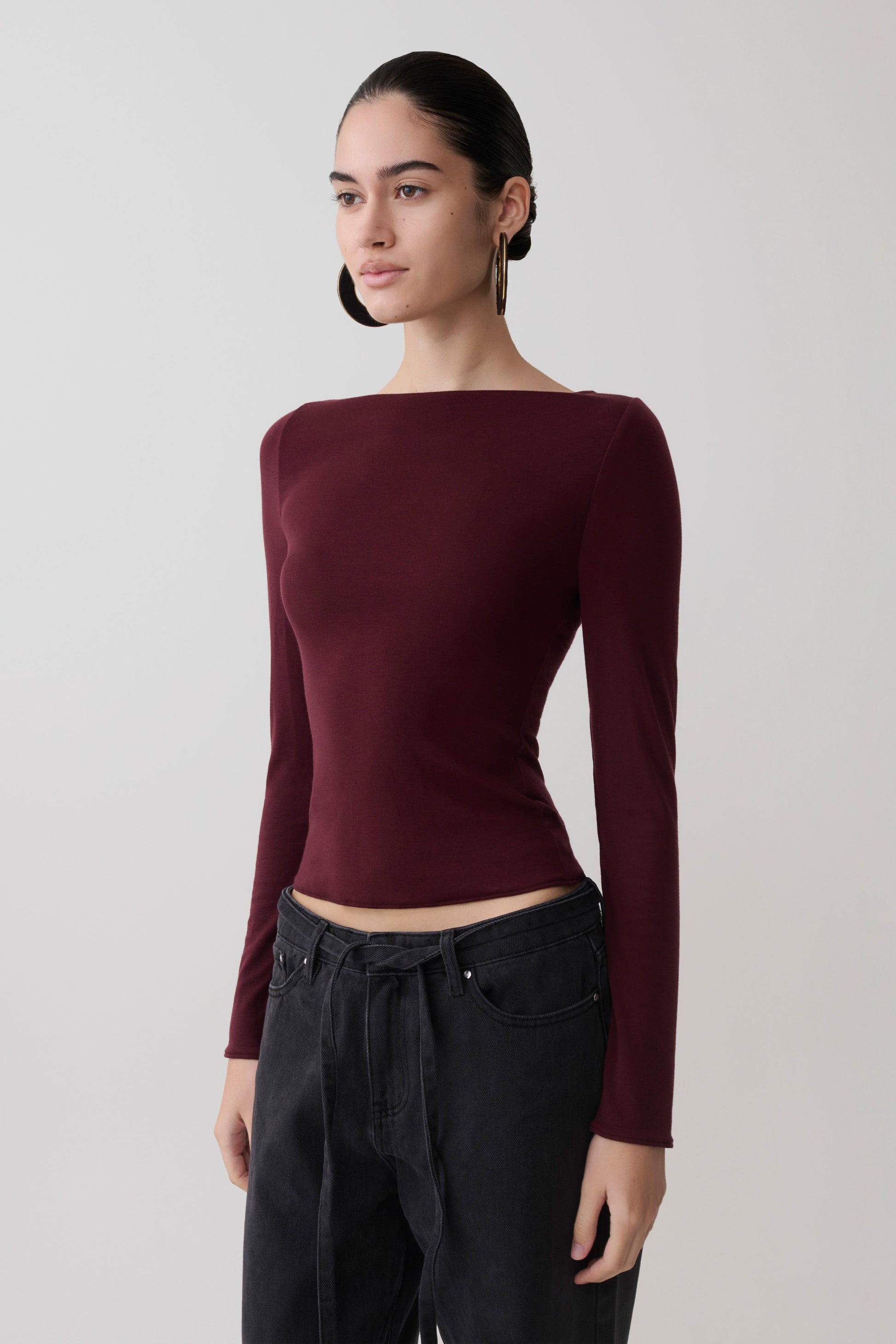 Coraline Long Sleeve Sheer Top - Burgundy #5