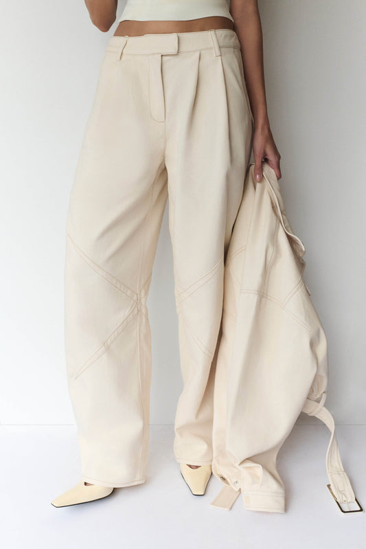 Dane Barrel Leg Denim Pants - Cream
