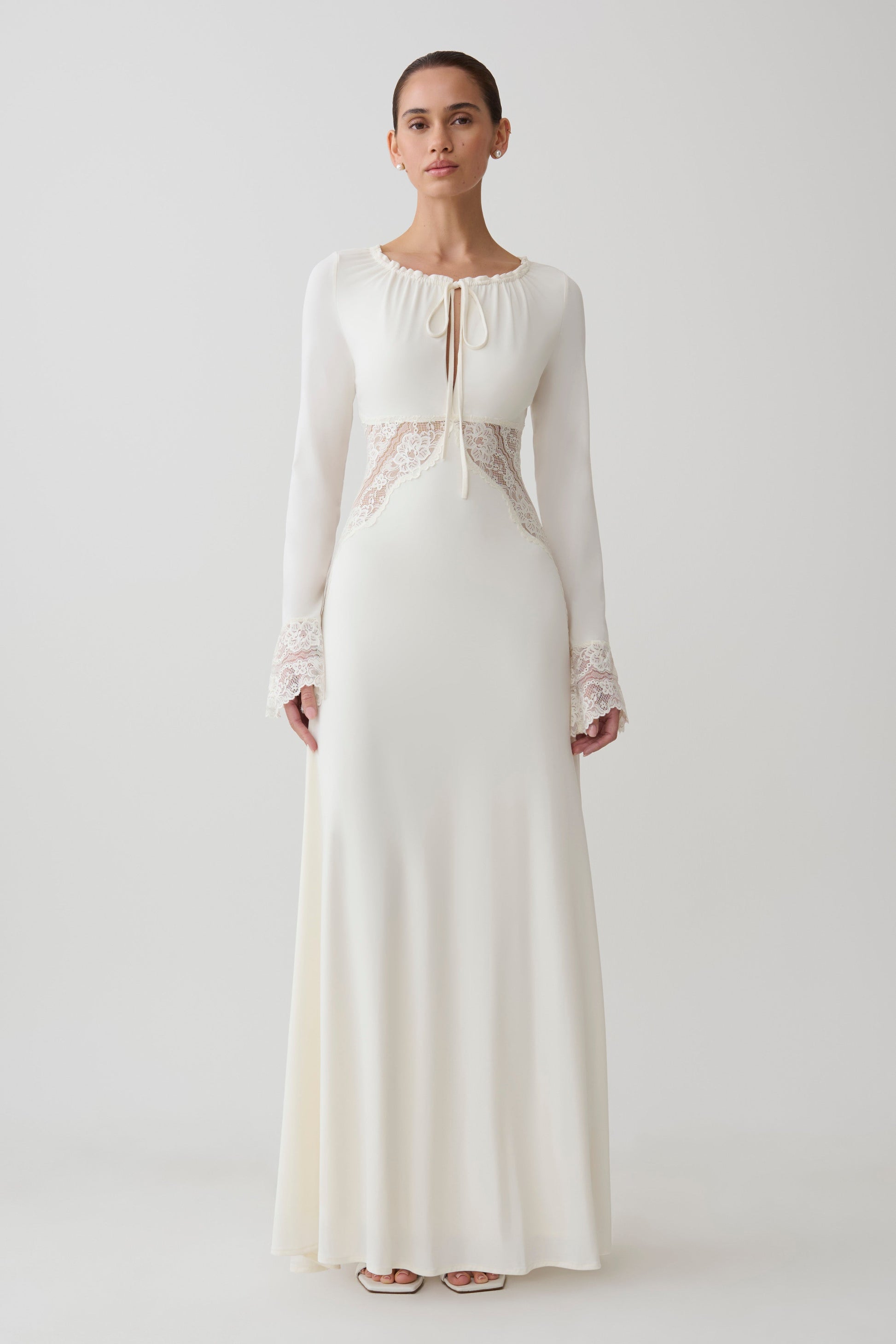 Elethea Lace Slinky Maxi Dress / Ivory | MESHKI