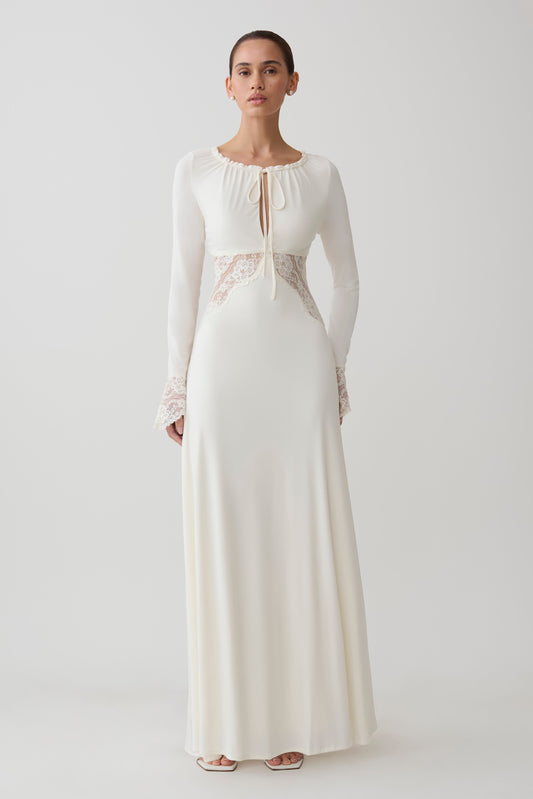 Elethea Lace Slinky Maxi Dress - Ivory
