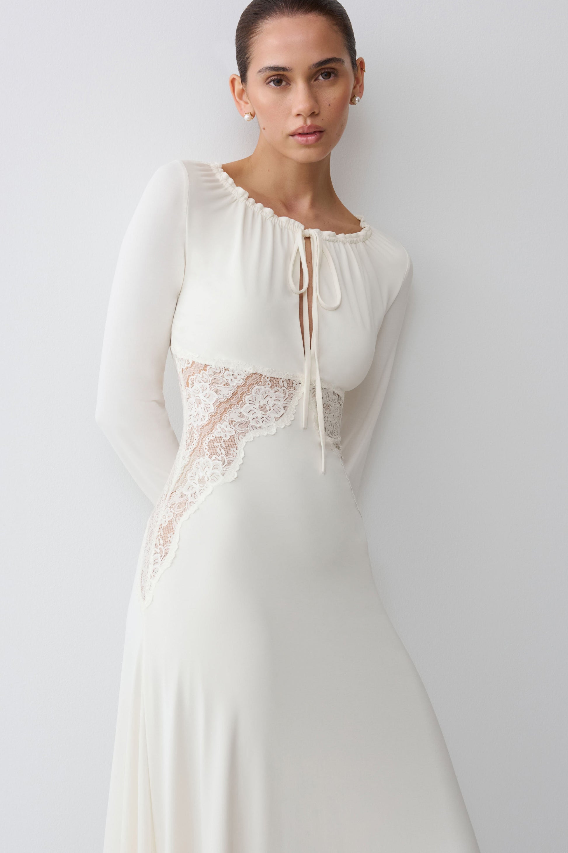 Elethea Lace Slinky Maxi Dress - Ivory #3